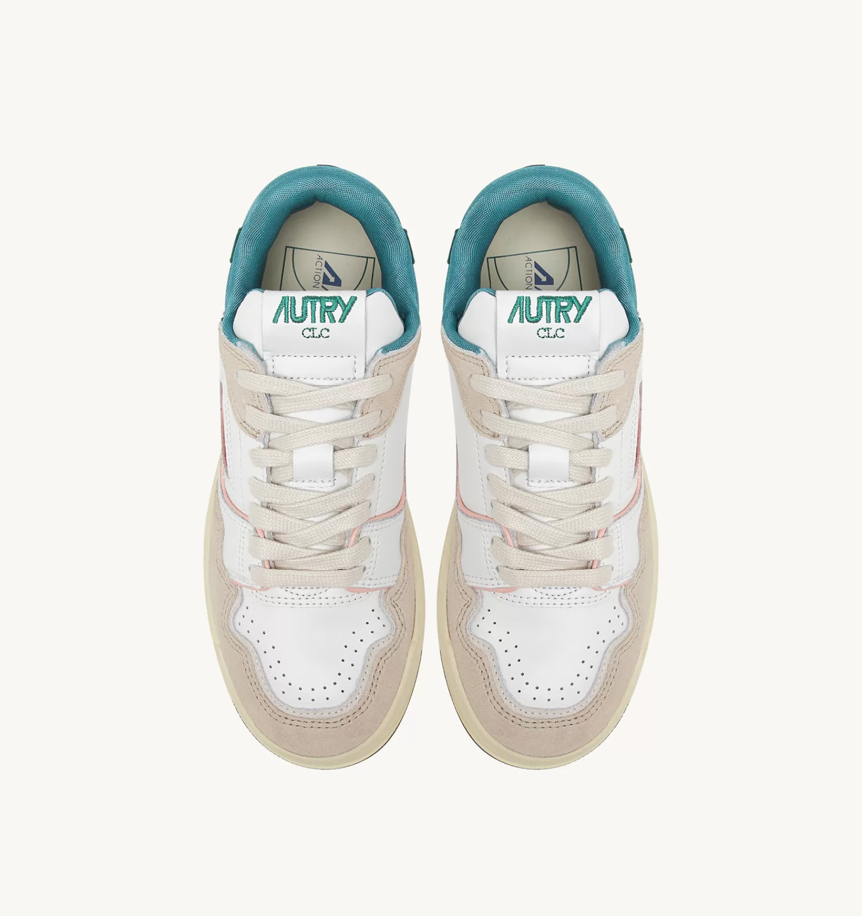 Frauen AUTRY Sneakers Clc Aus Leder In Weiss Und Grun Und Wildleder In Beige