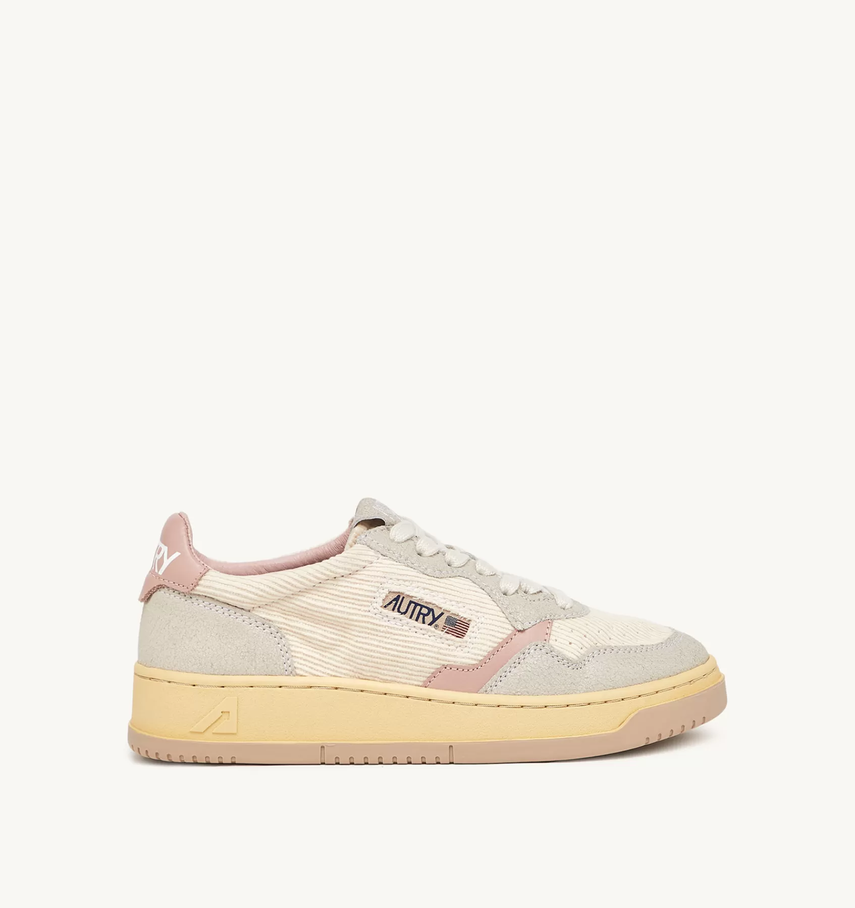 Frauen AUTRY Sneakers Medalist Low Aus Kord In Elfenbeinfarbe Und Leder In Grau Und Rosa