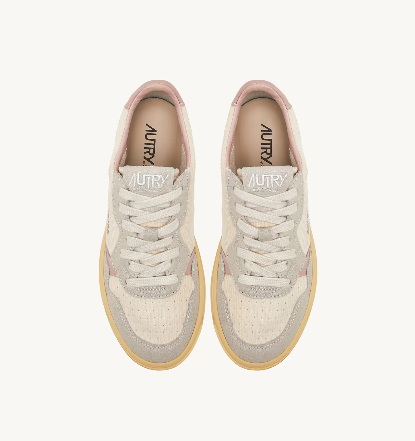 Frauen AUTRY Sneakers Medalist Low Aus Kord In Elfenbeinfarbe Und Leder In Grau Und Rosa