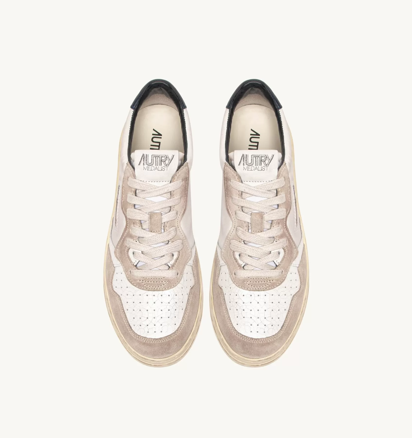 Männer AUTRY Sneakers Medalist Low Aus Leder In Weiss Und Blau Und Wildleder In Beige