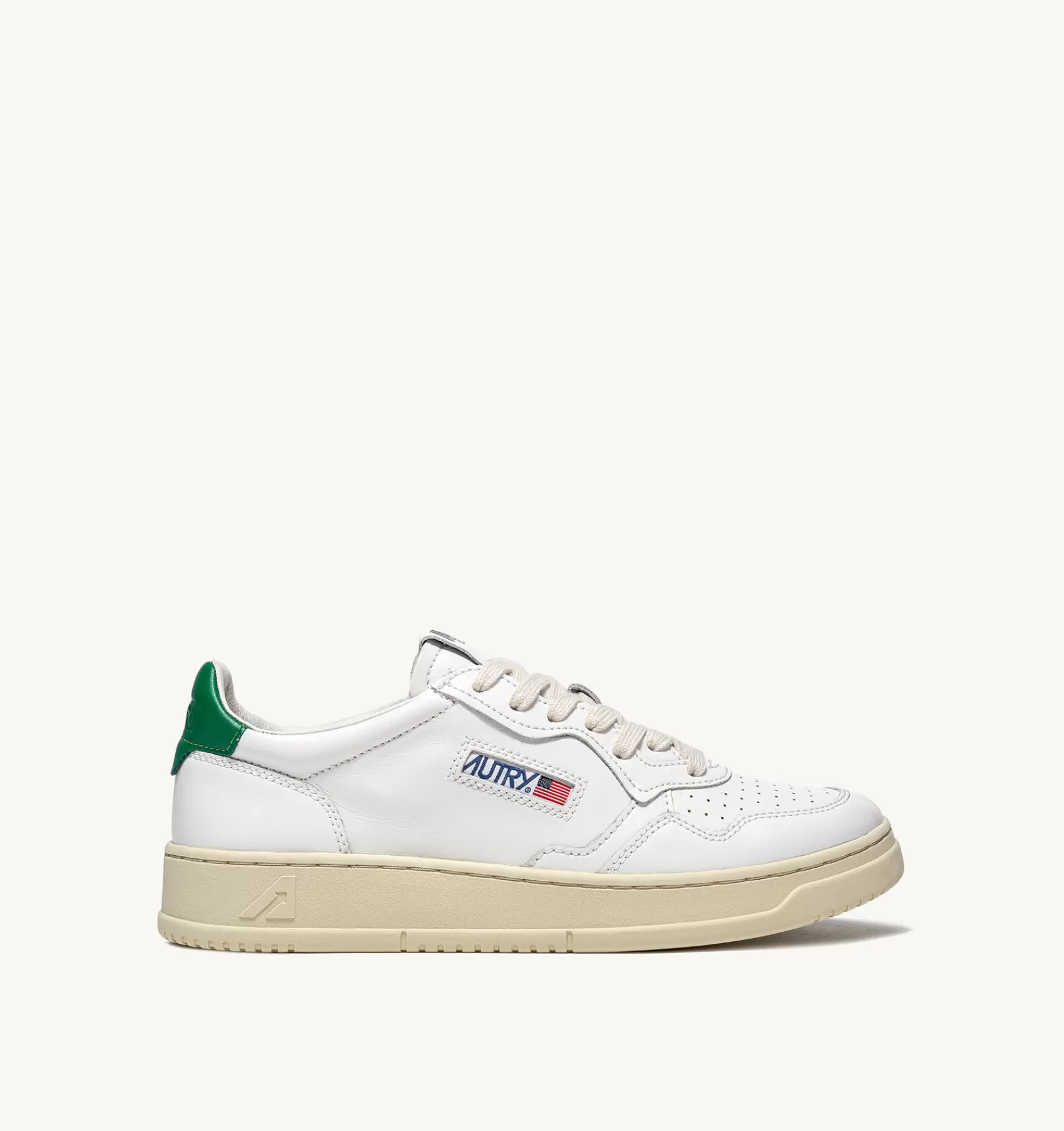Männer AUTRY Sneakers Medalist Low Aus Weissem Leder Mit Grun