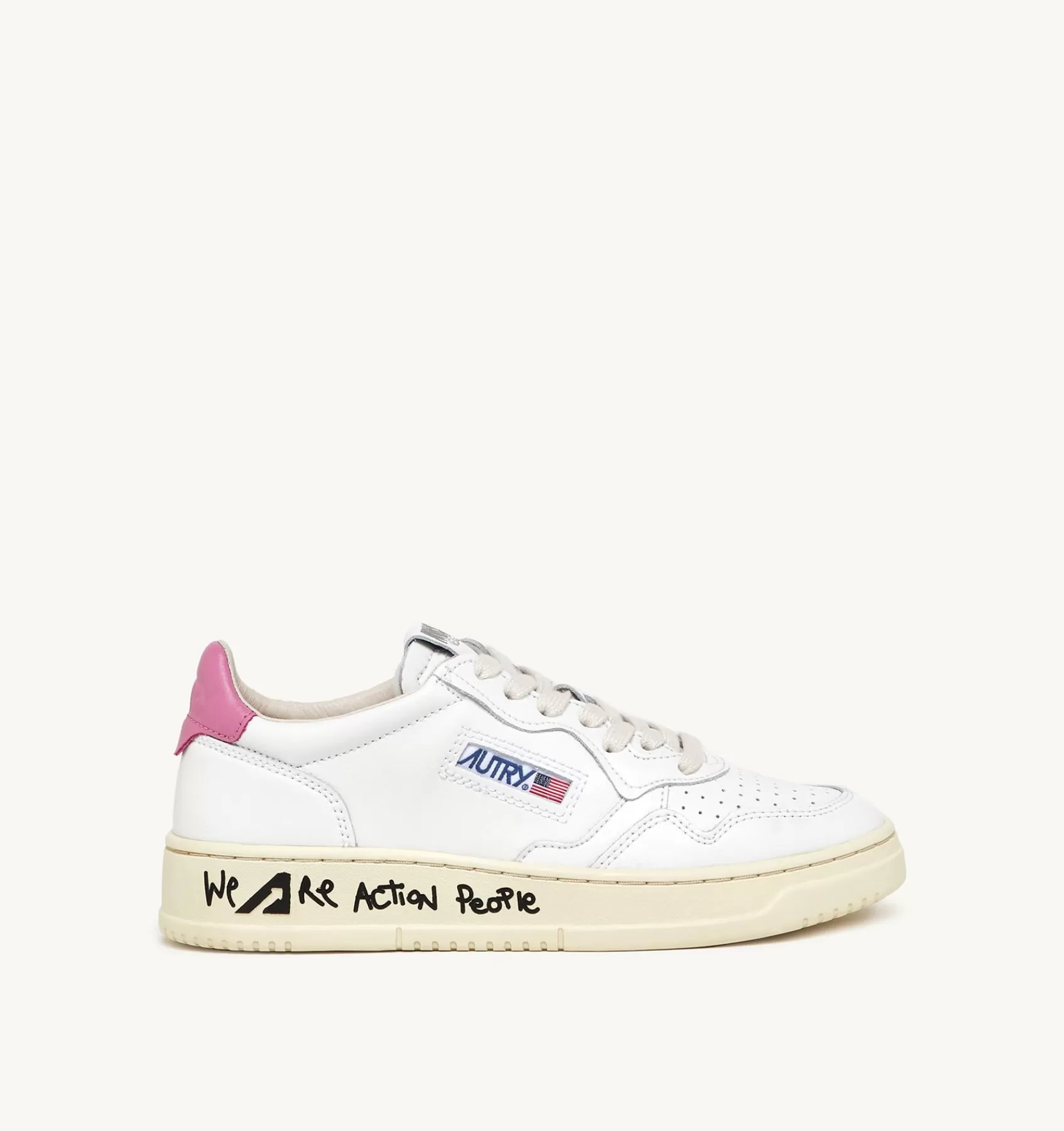 Frauen AUTRY Sneakers Medalist Low Aus Weissem Leder Mit Rosa
