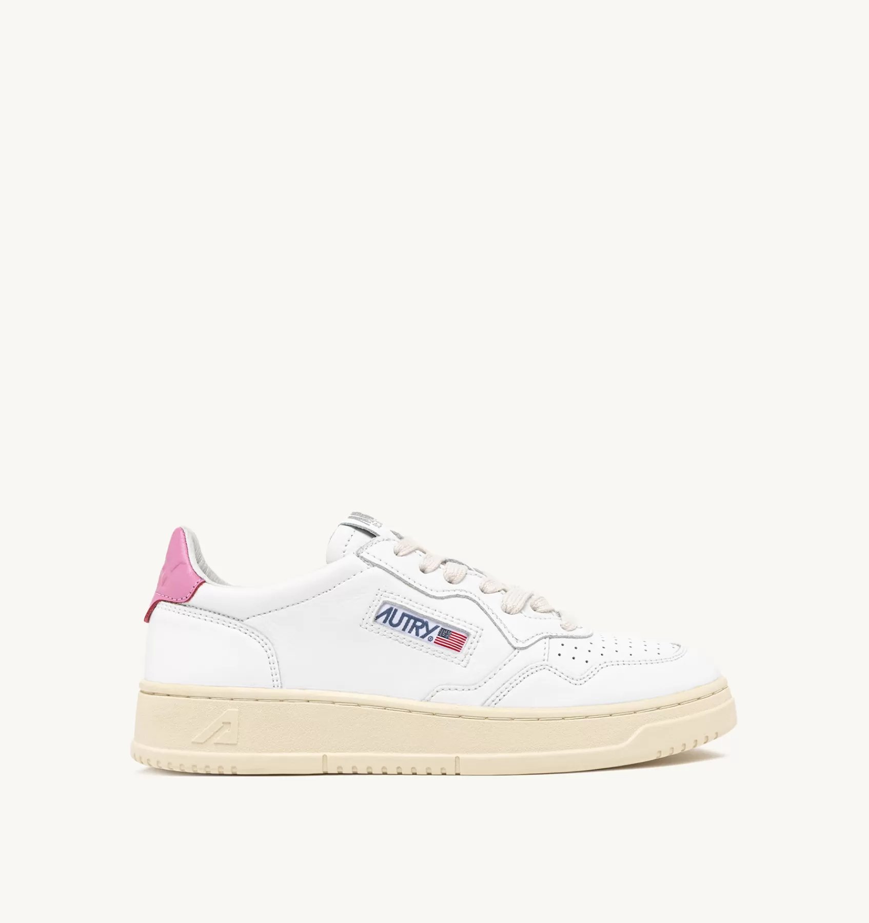 Frauen AUTRY Sneakers Medalist Low Aus Weissem Leder Mit Rosa