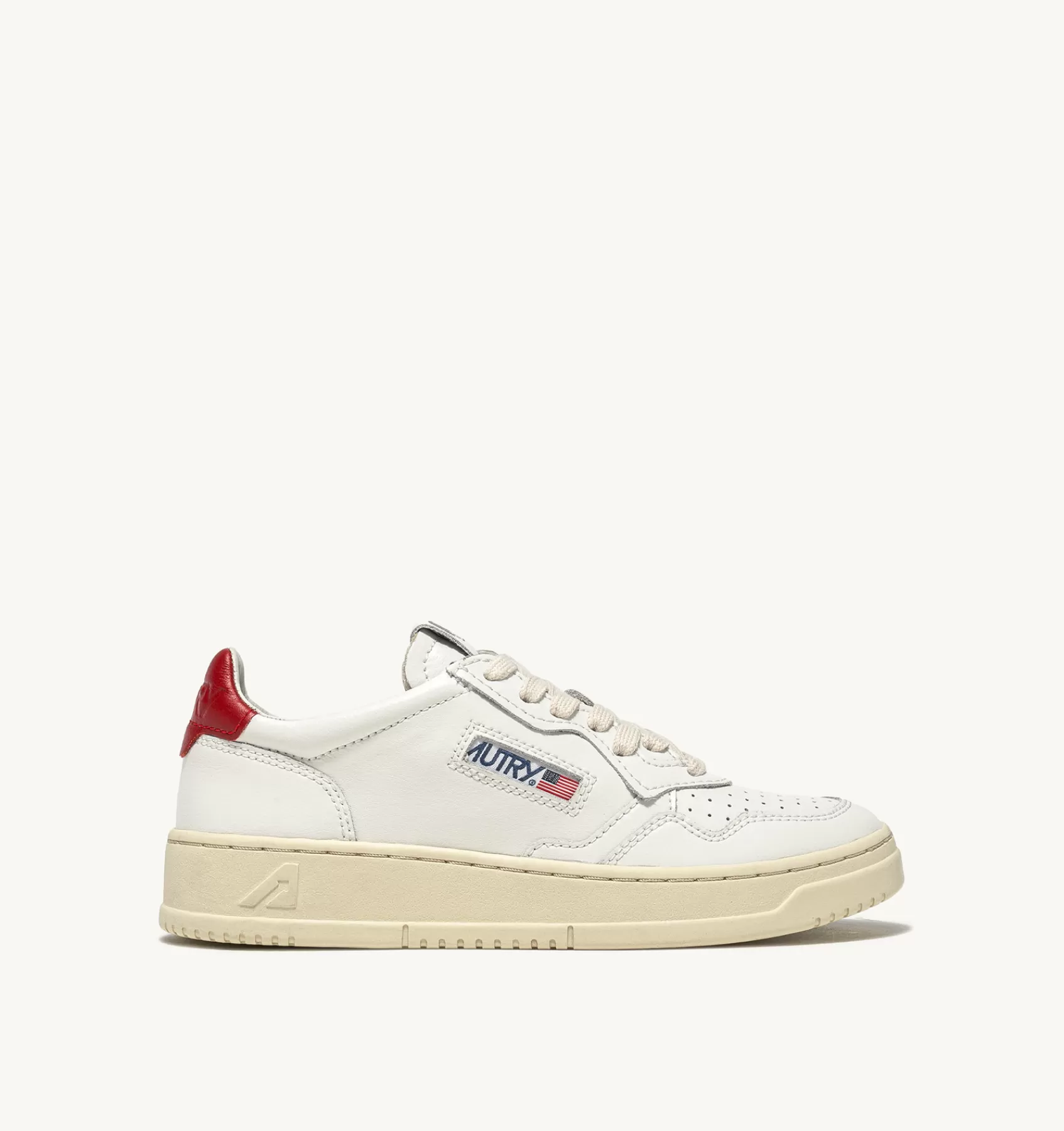 Männer AUTRY Sneakers Medalist Low Aus Weissem Leder Mit Rot