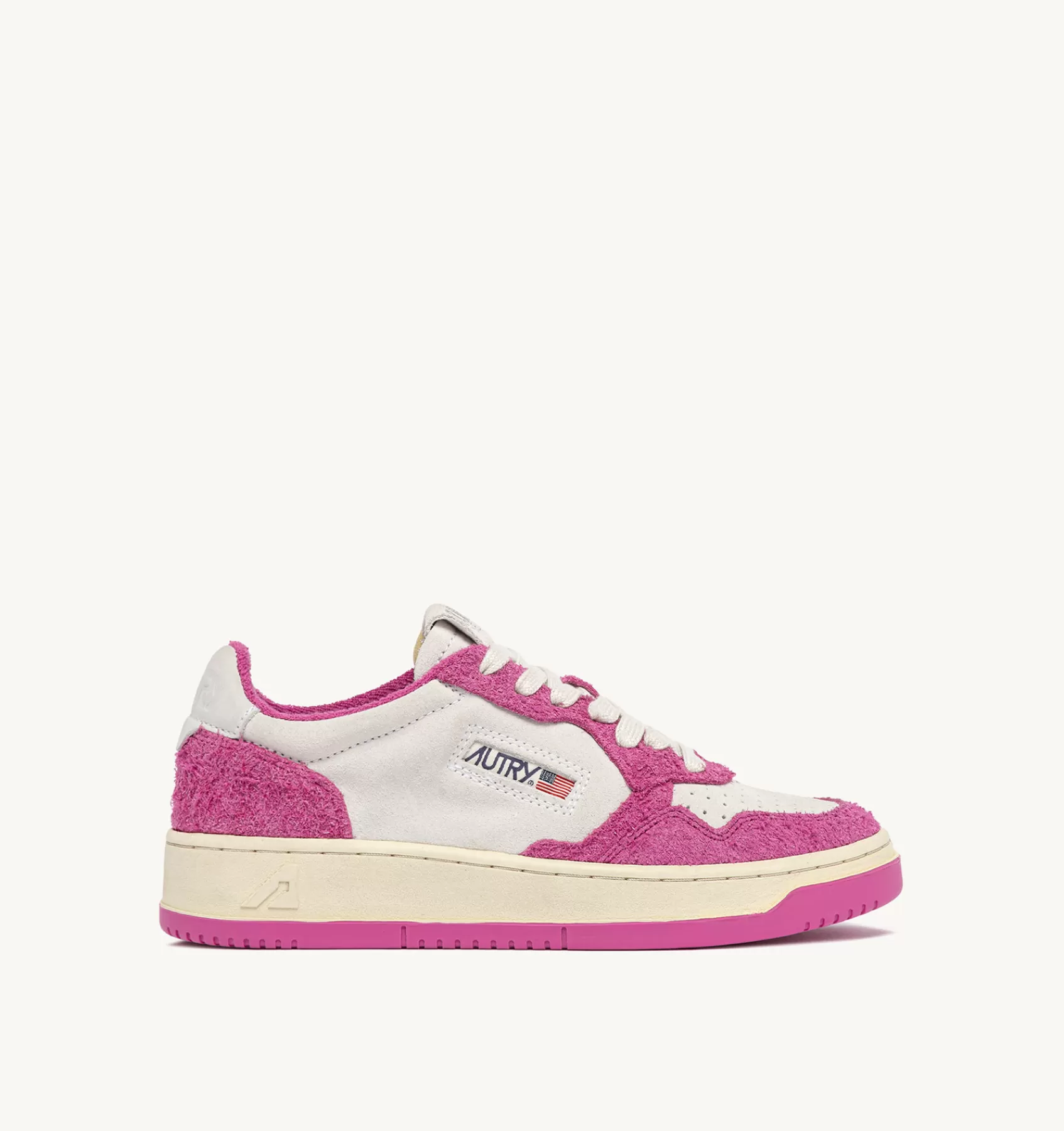 Frauen AUTRY Sneakers Medalist Low Aus Wildleder In Weiss Und Wildleder "Hair"-Effektin Pink