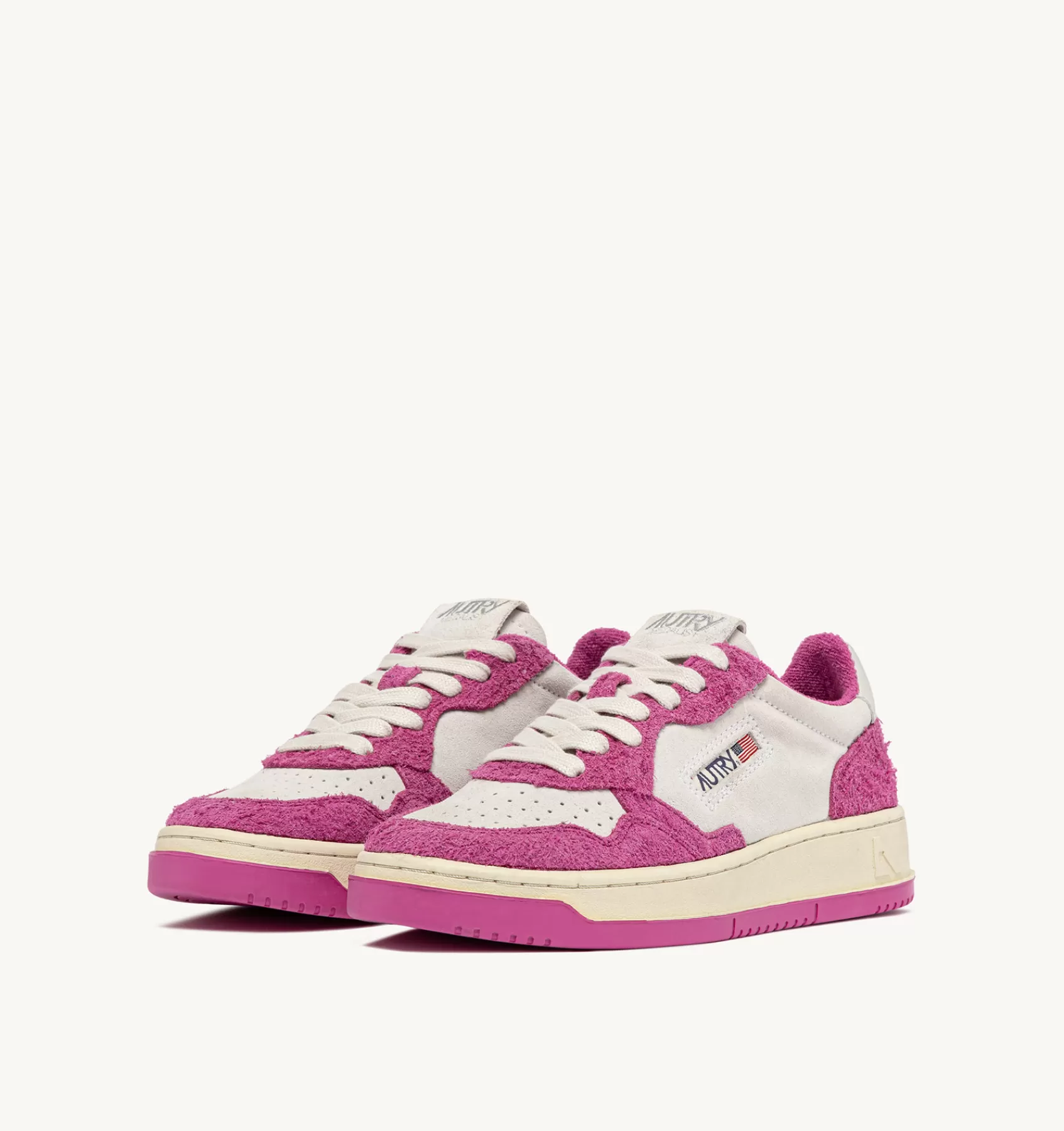 Frauen AUTRY Sneakers Medalist Low Aus Wildleder In Weiss Und Wildleder "Hair"-Effektin Pink