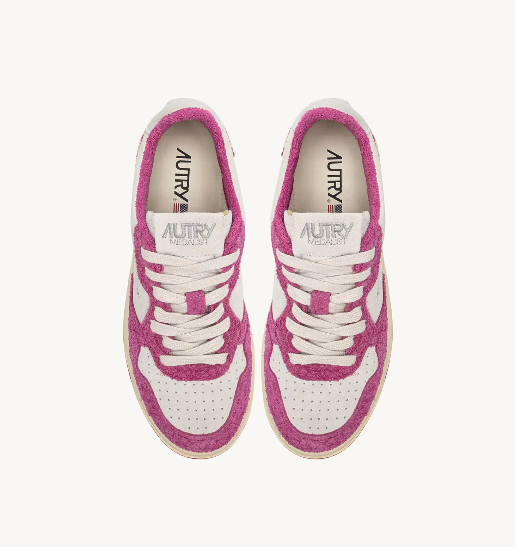 Frauen AUTRY Sneakers Medalist Low Aus Wildleder In Weiss Und Wildleder "Hair"-Effektin Pink