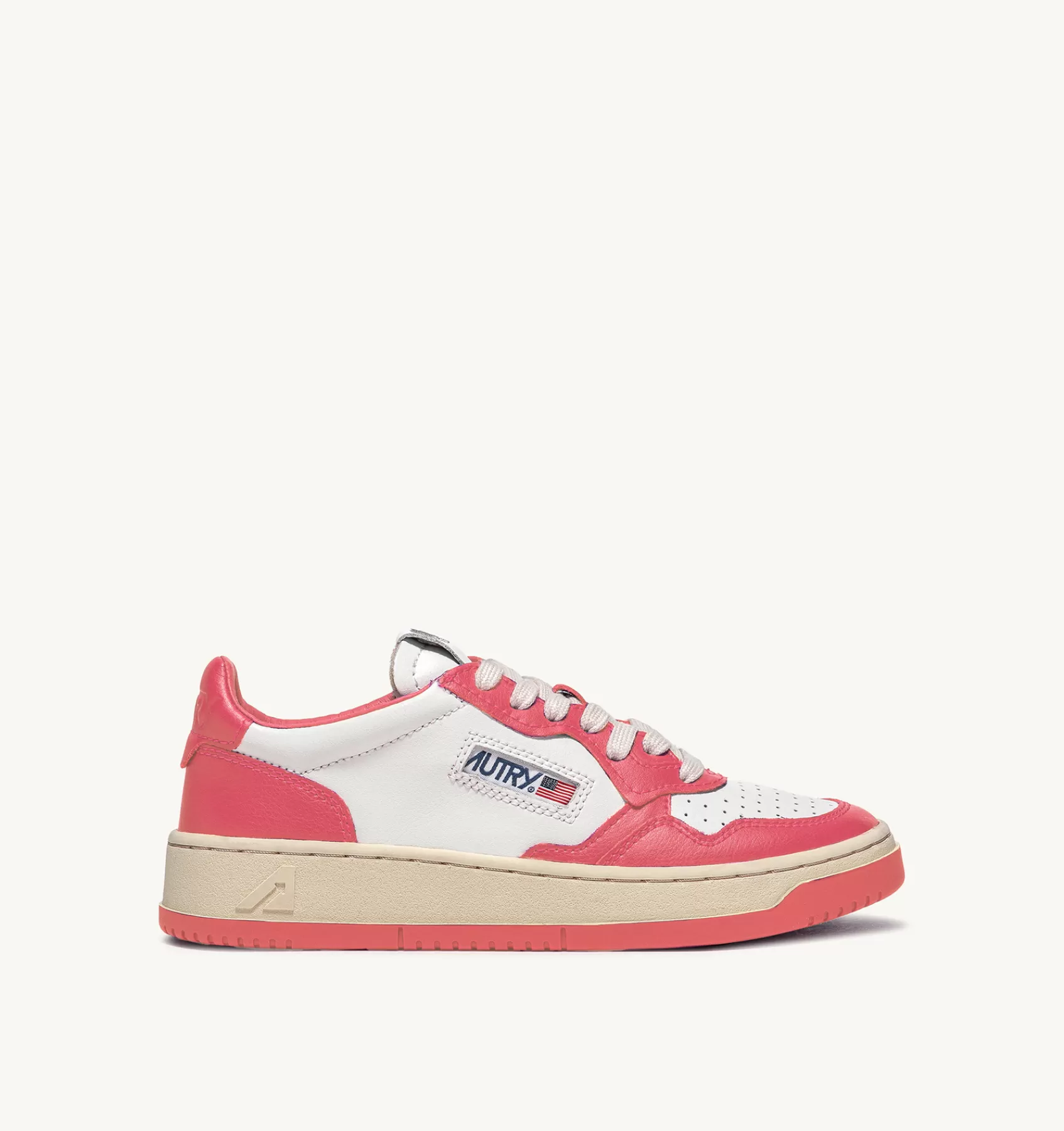 Frauen AUTRY Sneakers Medalist Low Aus Zweifarbigem Leder Weiss Und Lobster