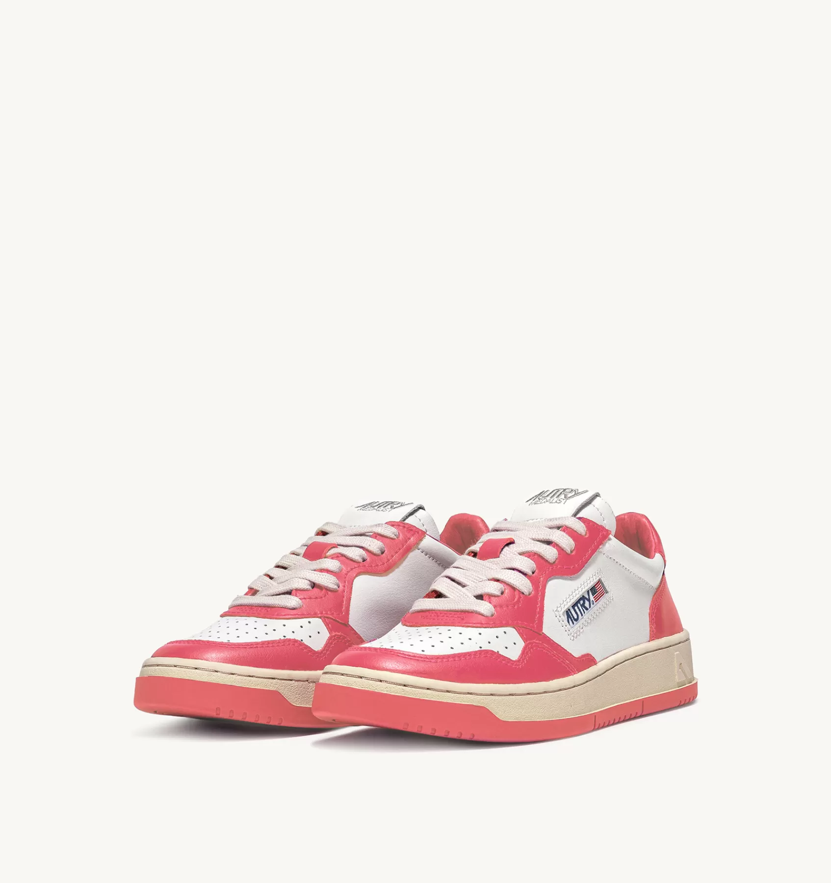 Frauen AUTRY Sneakers Medalist Low Aus Zweifarbigem Leder Weiss Und Lobster