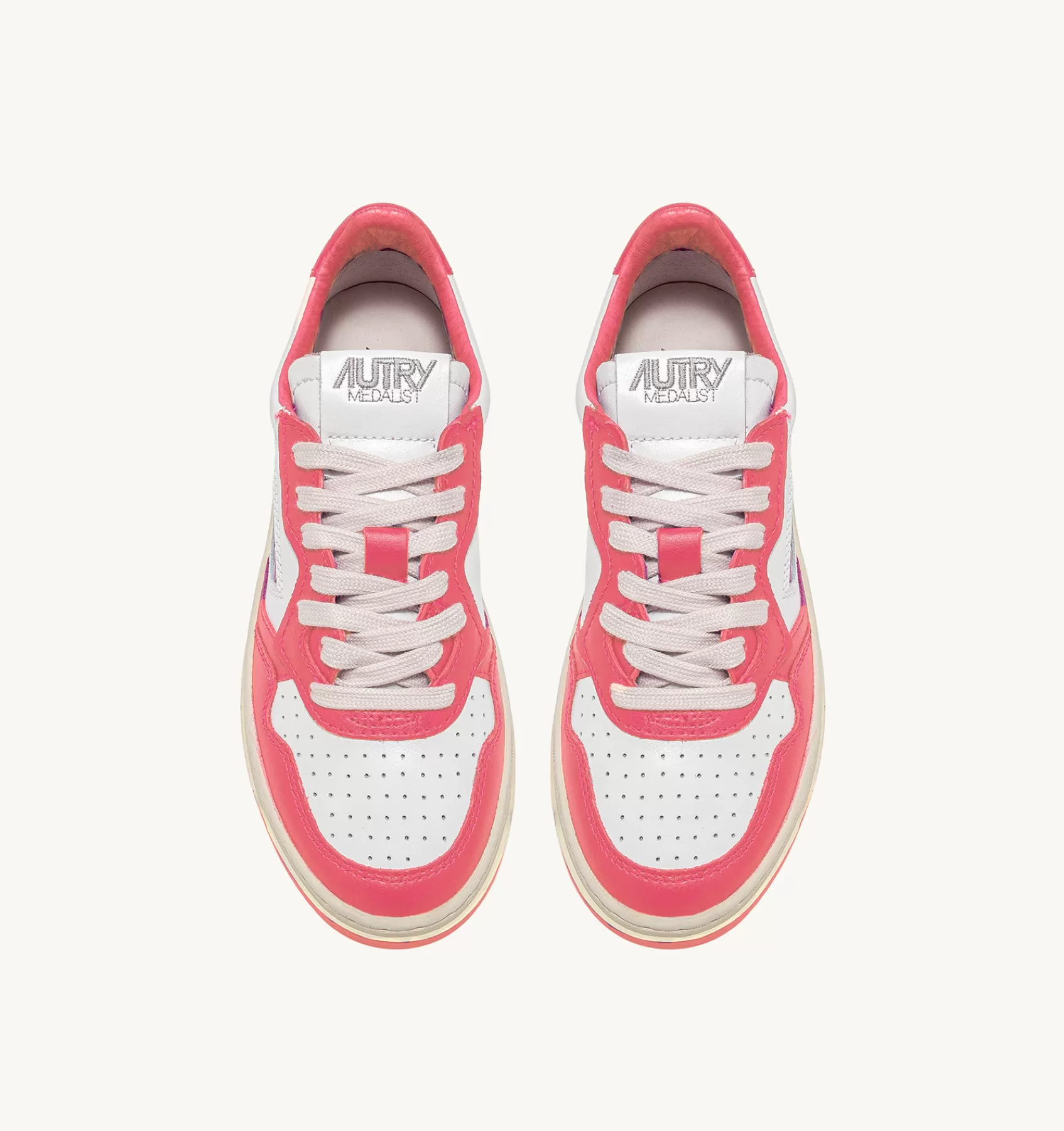 Frauen AUTRY Sneakers Medalist Low Aus Zweifarbigem Leder Weiss Und Lobster