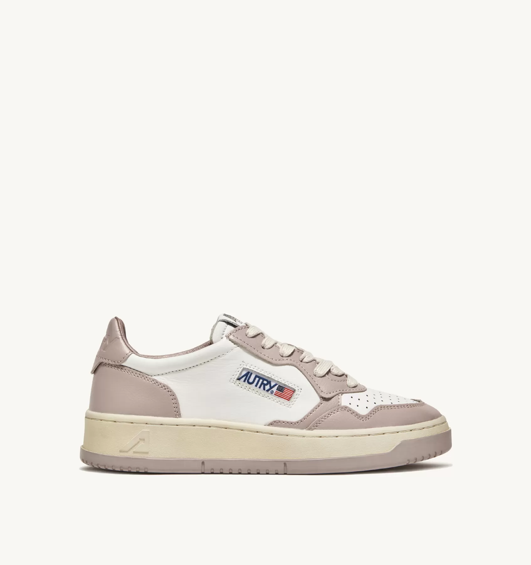 Frauen AUTRY Sneakers Medalist Low Aus Zweifarbigem Leder Weiss Und Mushroom