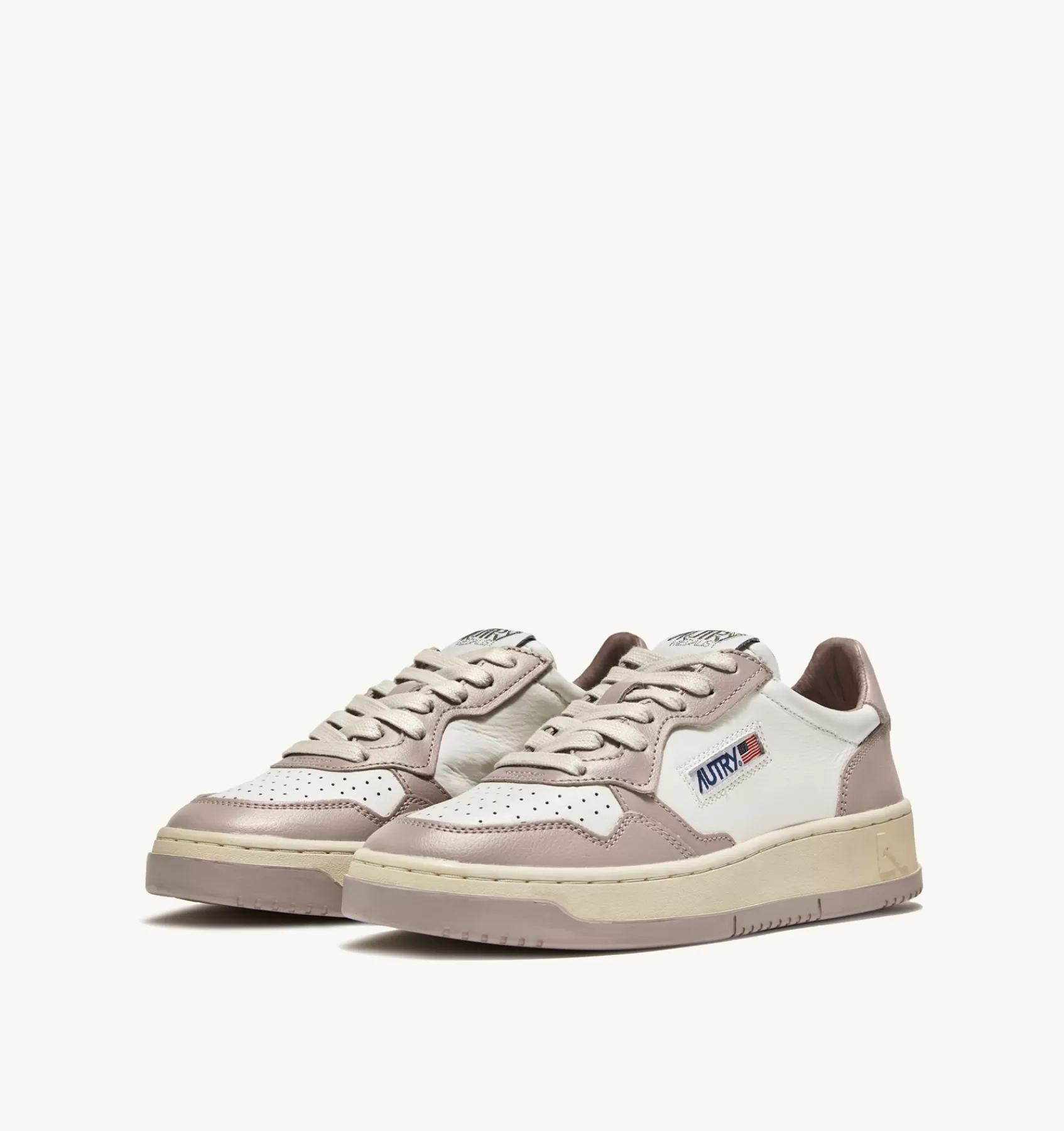 Frauen AUTRY Sneakers Medalist Low Aus Zweifarbigem Leder Weiss Und Mushroom