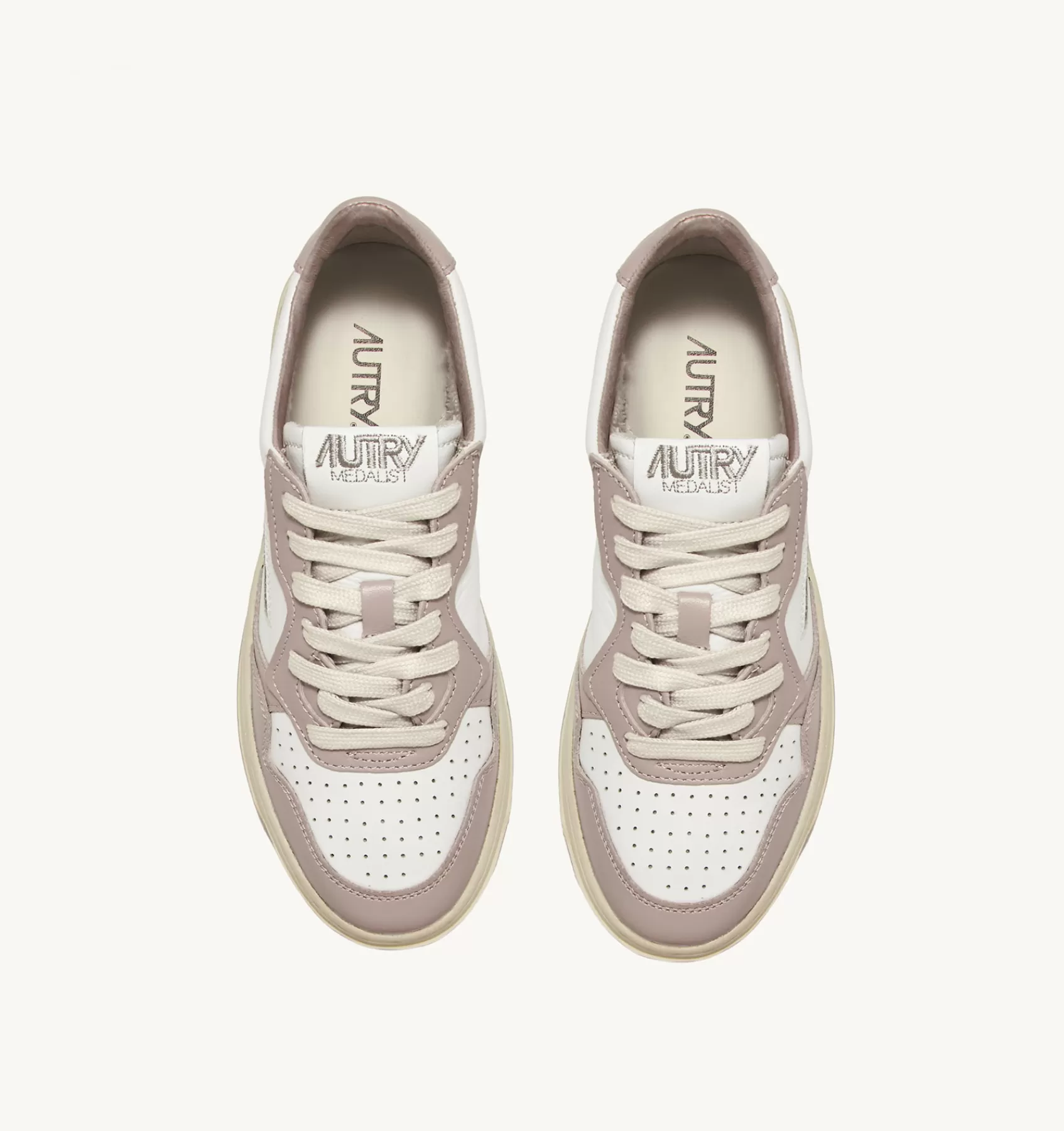 Frauen AUTRY Sneakers Medalist Low Aus Zweifarbigem Leder Weiss Und Mushroom