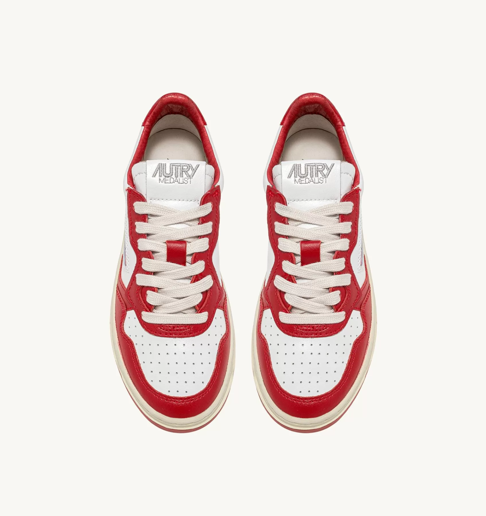 Frauen AUTRY Sneakers Medalist Low Aus Zweifarbigem Leder Weiss Und Rot