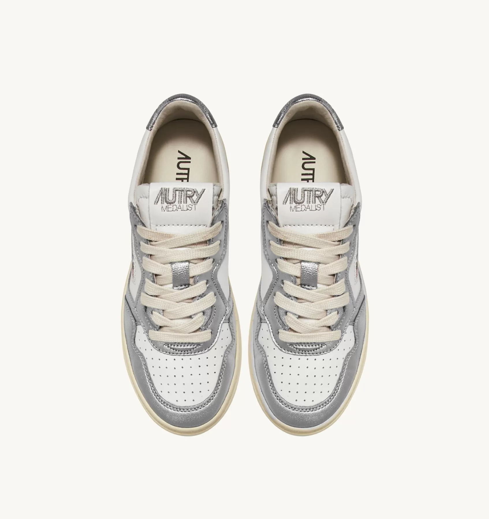 Frauen AUTRY Sneakers Medalist Low Aus Zweifarbigem Leder Weiss Und Silber