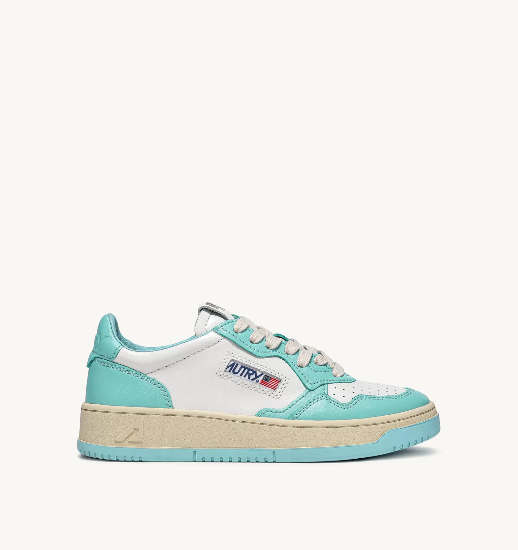Frauen AUTRY Sneakers Medalist Low Aus Zweifarbigem Leder Weiss Und Turkis