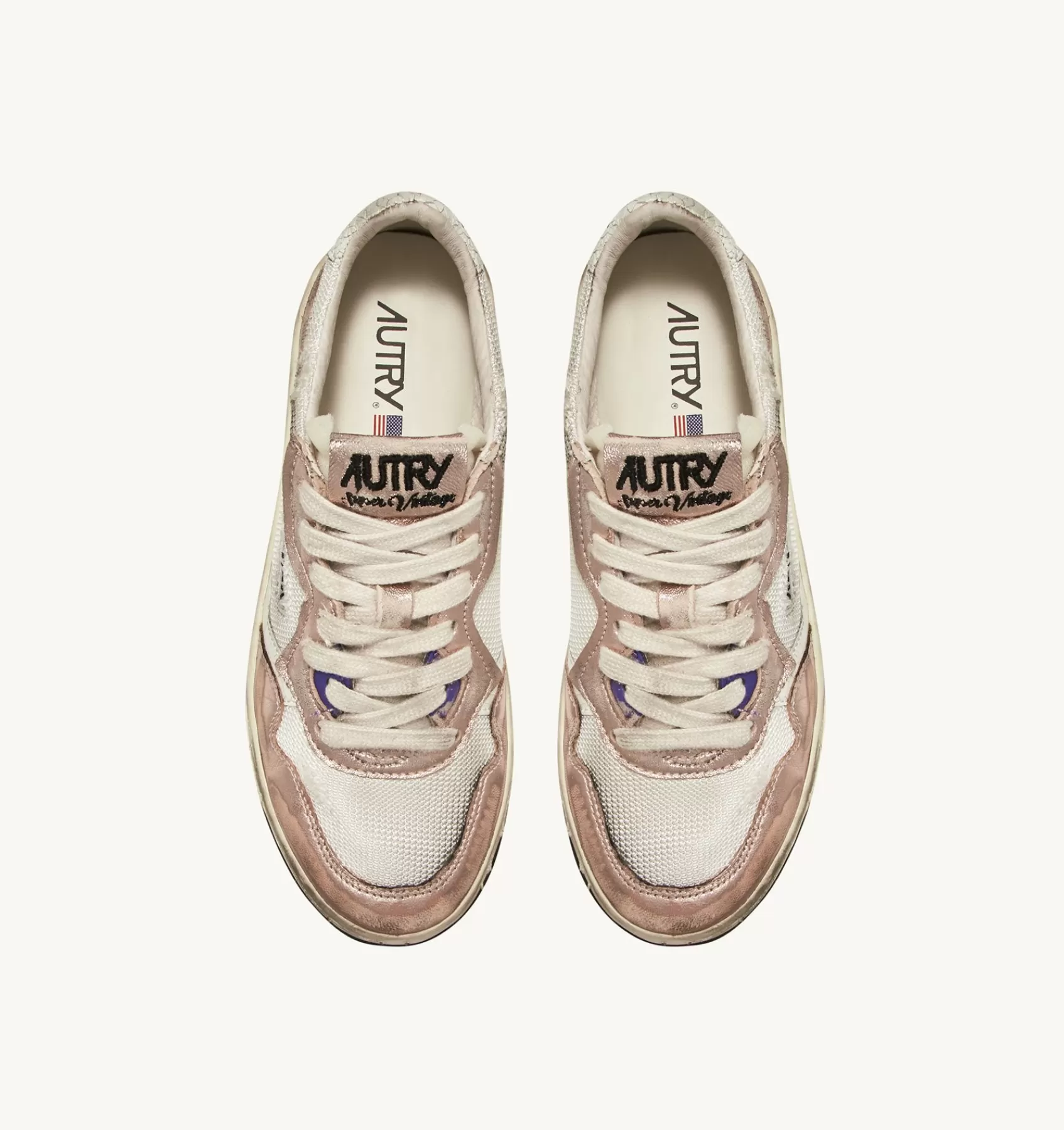 Frauen AUTRY Sneakers Medalist Low Super Vintage Aus Gewebe Und Wildleder In Weiss Und Rosa