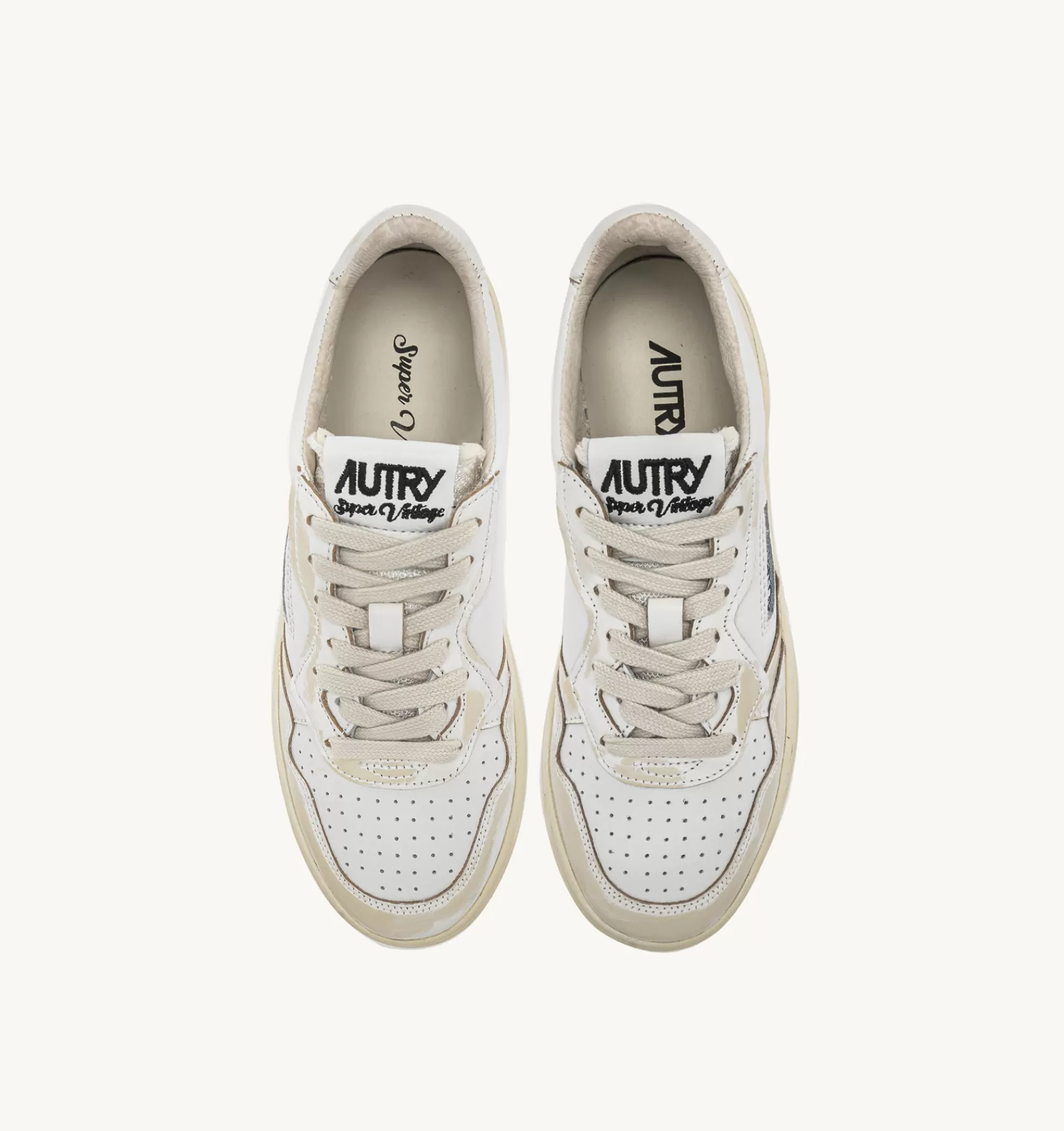 Frauen AUTRY Sneakers Medalist Low Super Vintage Aus Leder Asportable Mit Weiss Und Elfenbein