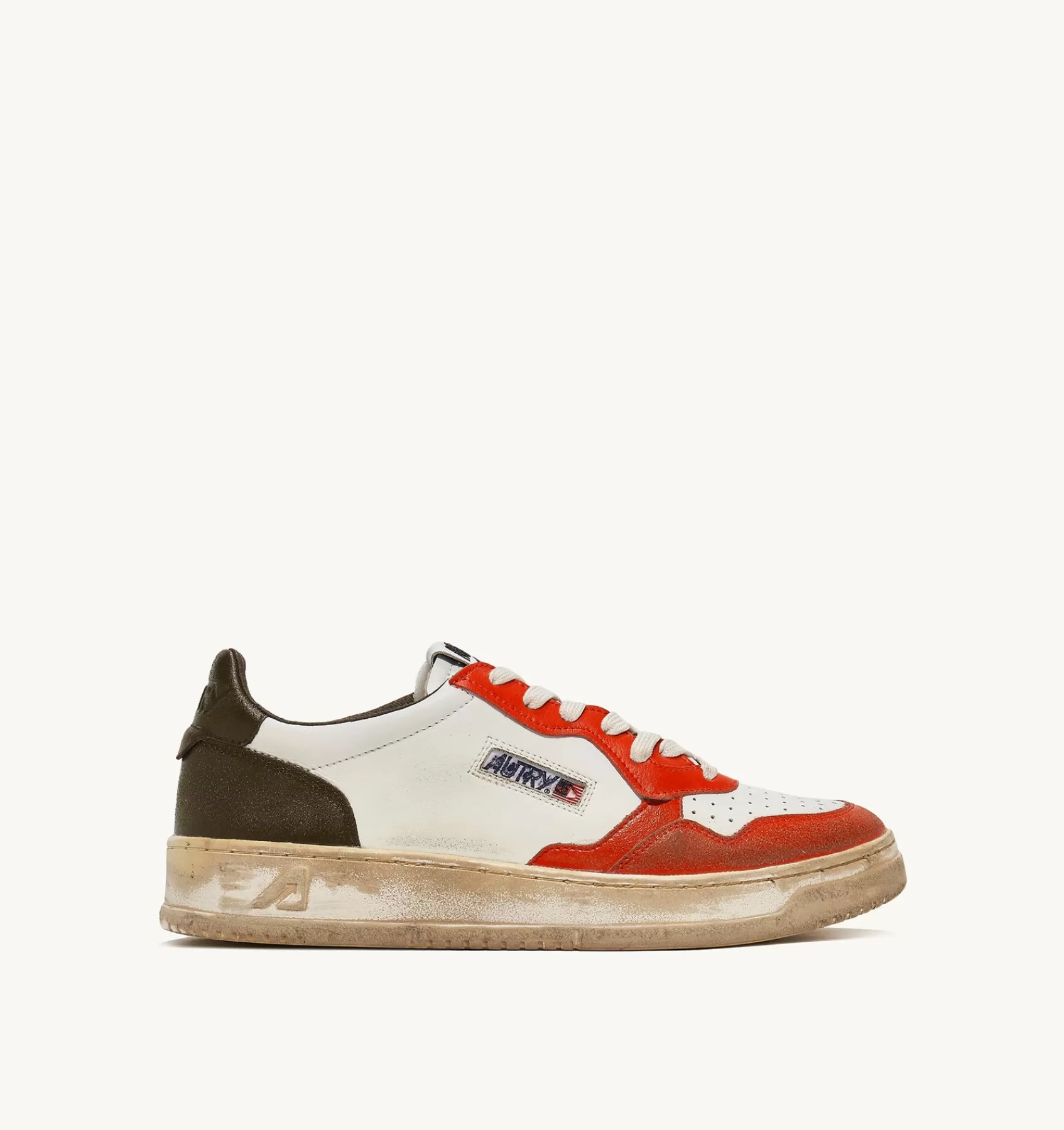 Männer AUTRY Sneakers Medalist Low Super Vintage Aus Leder In Weiss, Orange Und Tarnfarbe