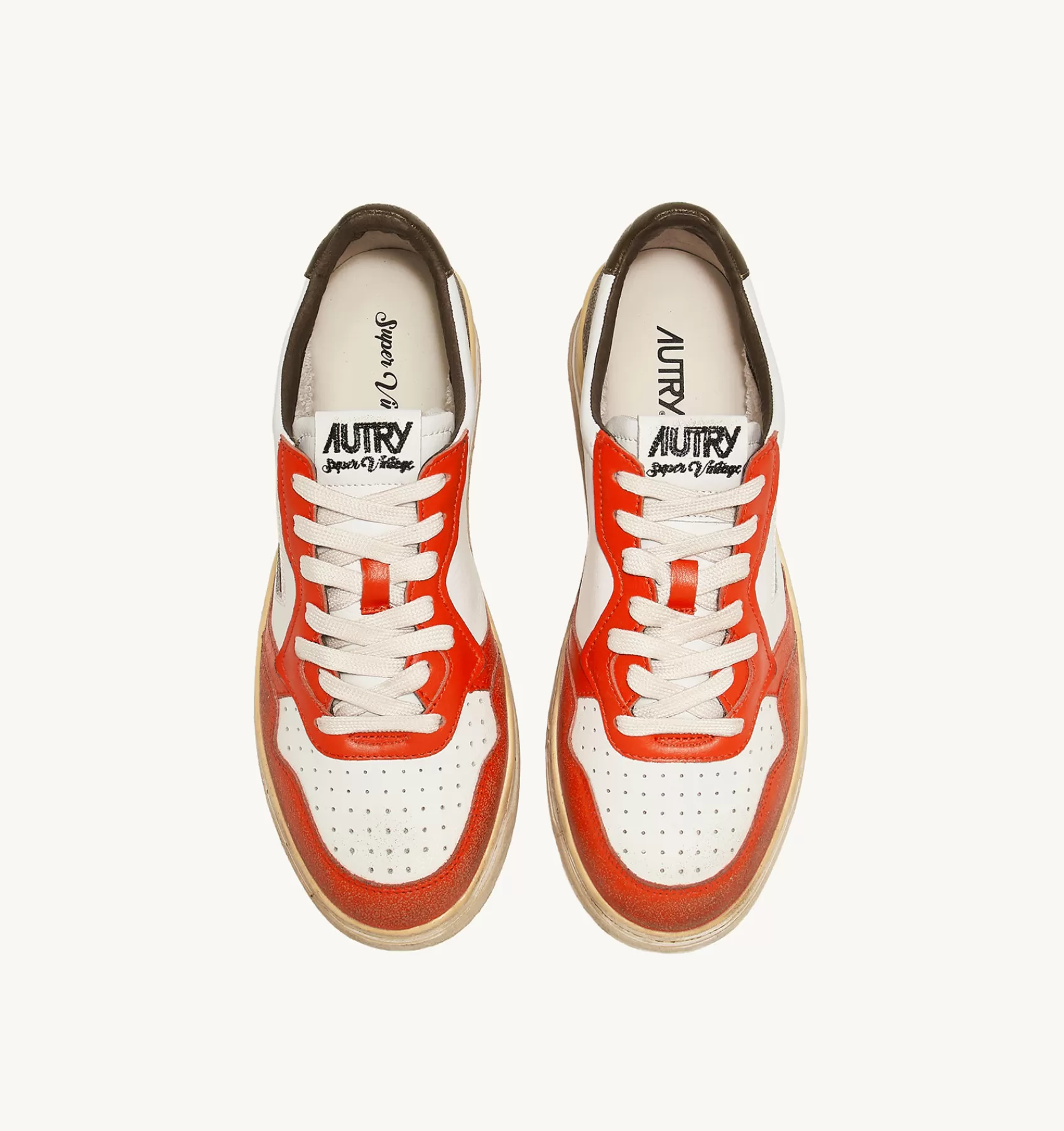 Frauen AUTRY Sneakers Medalist Low Super Vintage Aus Leder In Weiss, Orange Und Tarnfarbe