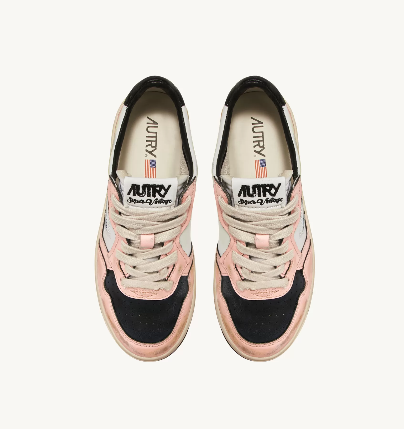 Frauen AUTRY Sneakers Medalist Low Super Vintage Aus Leder In Weiss Und Rosa