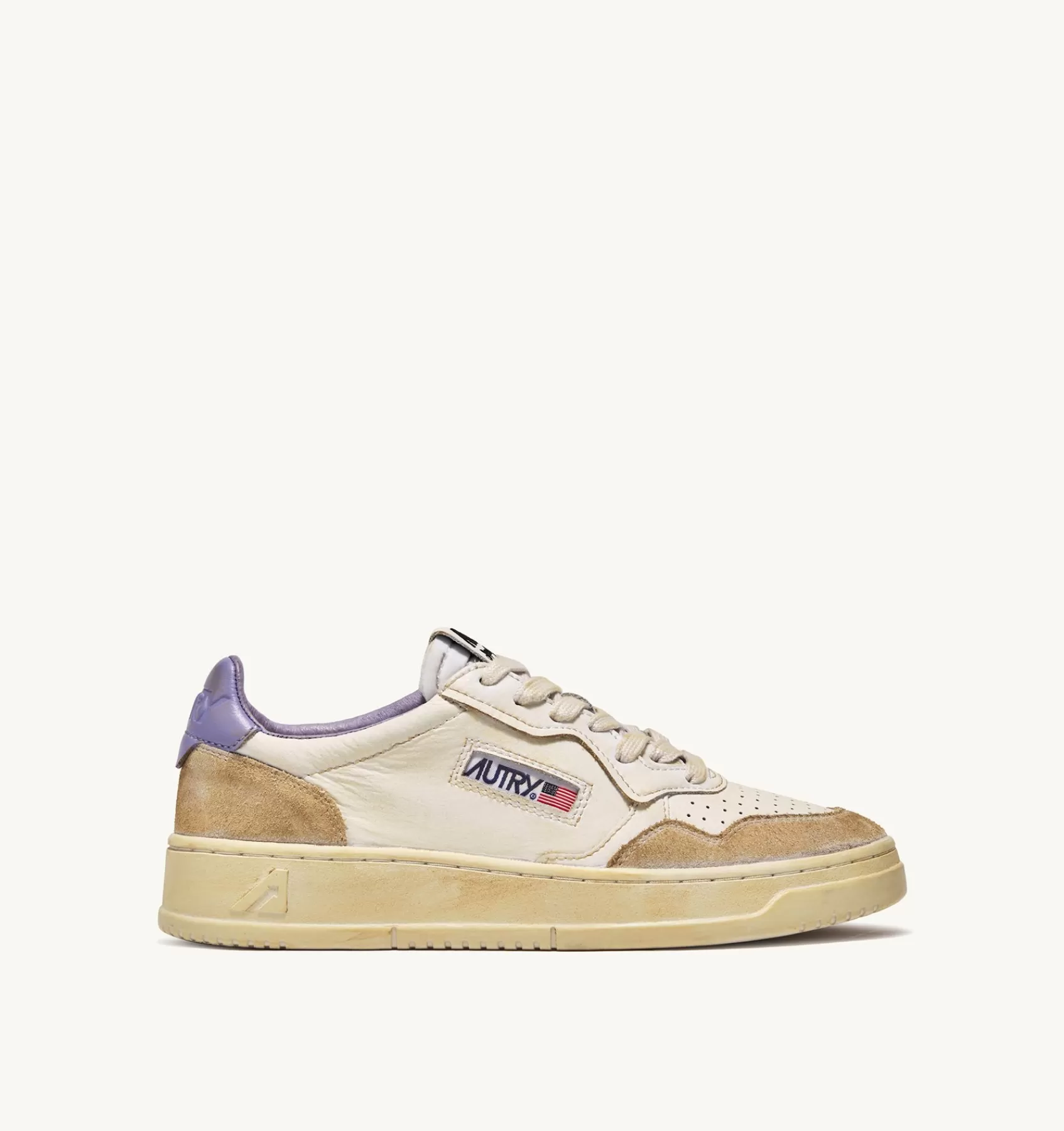 Männer AUTRY Sneakers Medalist Low Super Vintage Aus Leder Yellowing Mit Weiss Und Lavendel