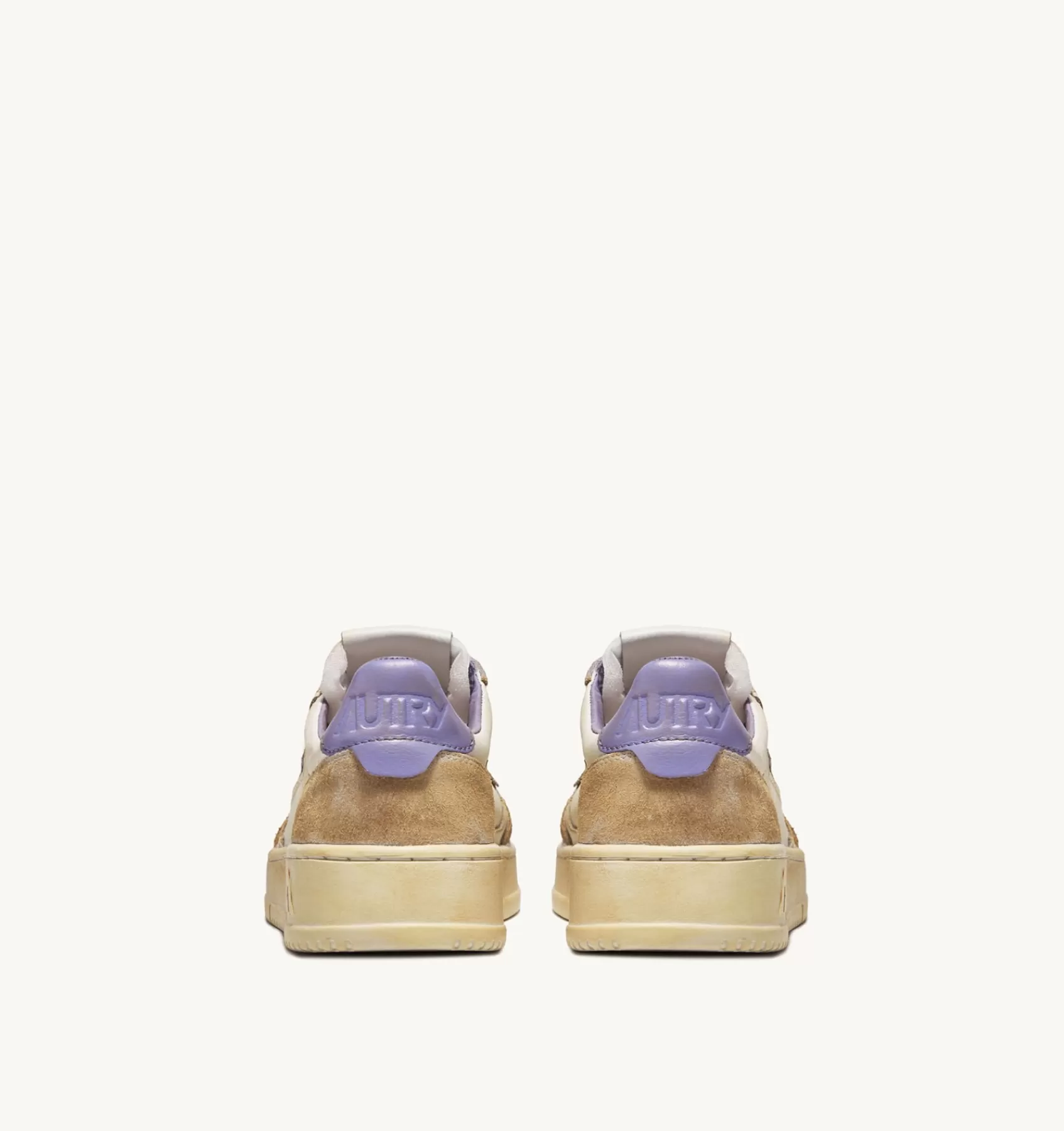 Männer AUTRY Sneakers Medalist Low Super Vintage Aus Leder Yellowing Mit Weiss Und Lavendel