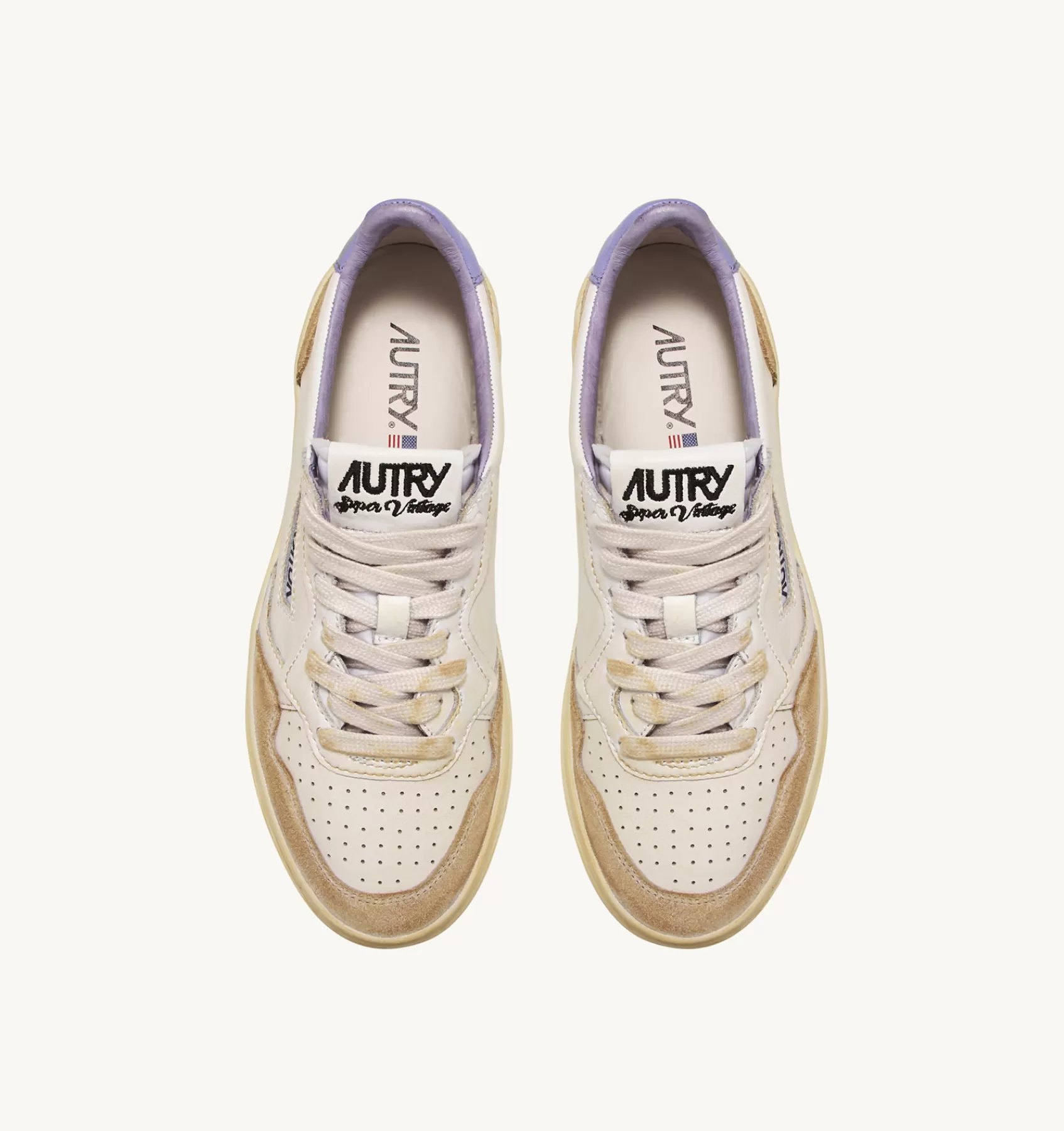 Frauen AUTRY Sneakers Medalist Low Super Vintage Aus Leder Yellowing Mit Weiss Und Lavendel