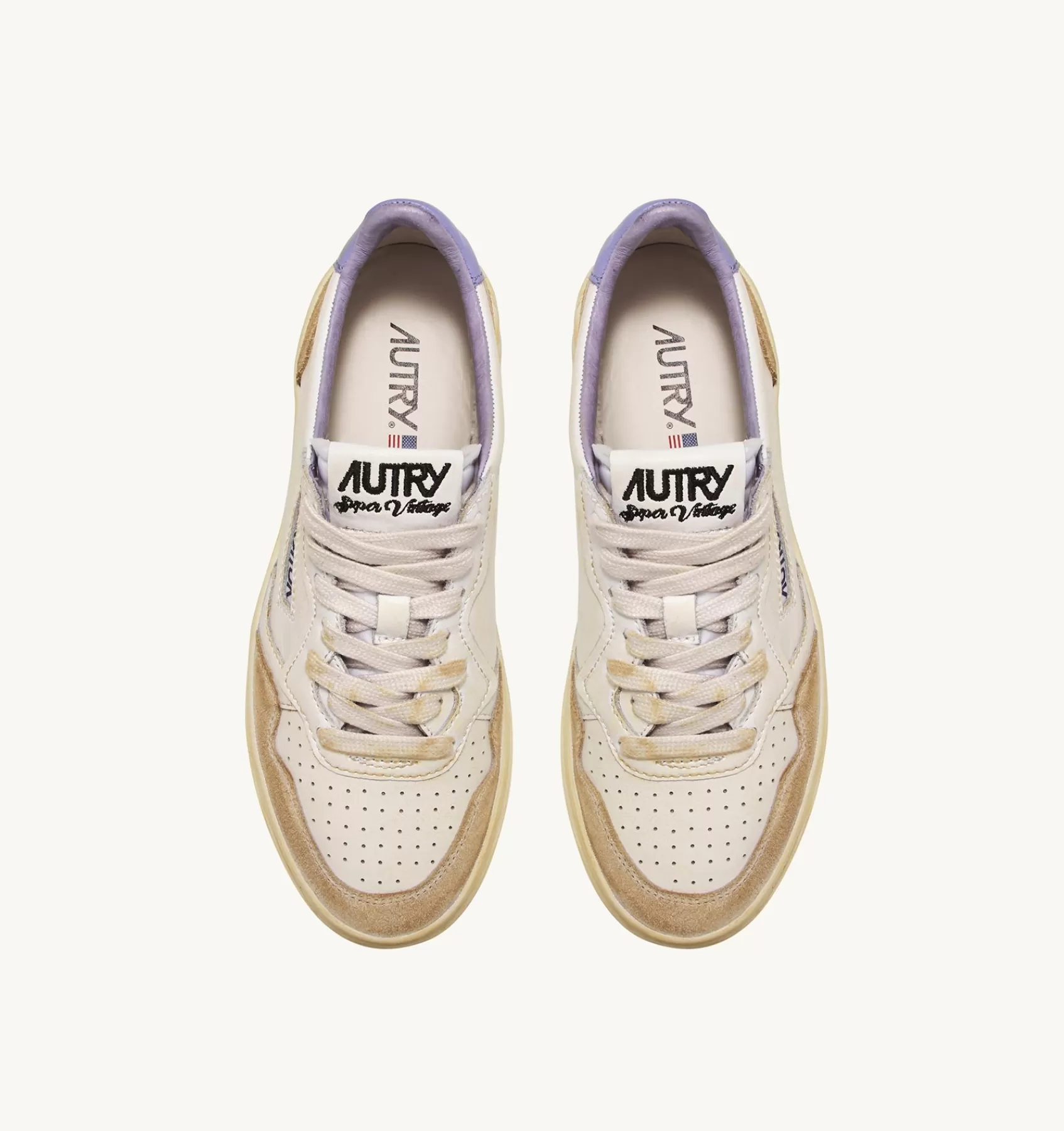 Männer AUTRY Sneakers Medalist Low Super Vintage Aus Leder Yellowing Mit Weiss Und Lavendel