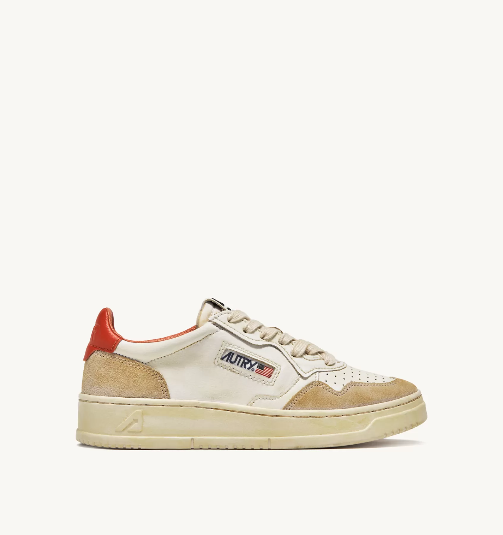 Männer AUTRY Sneakers Medalist Low Super Vintage Aus Leder Yellowing Mit Weiss Und Orange