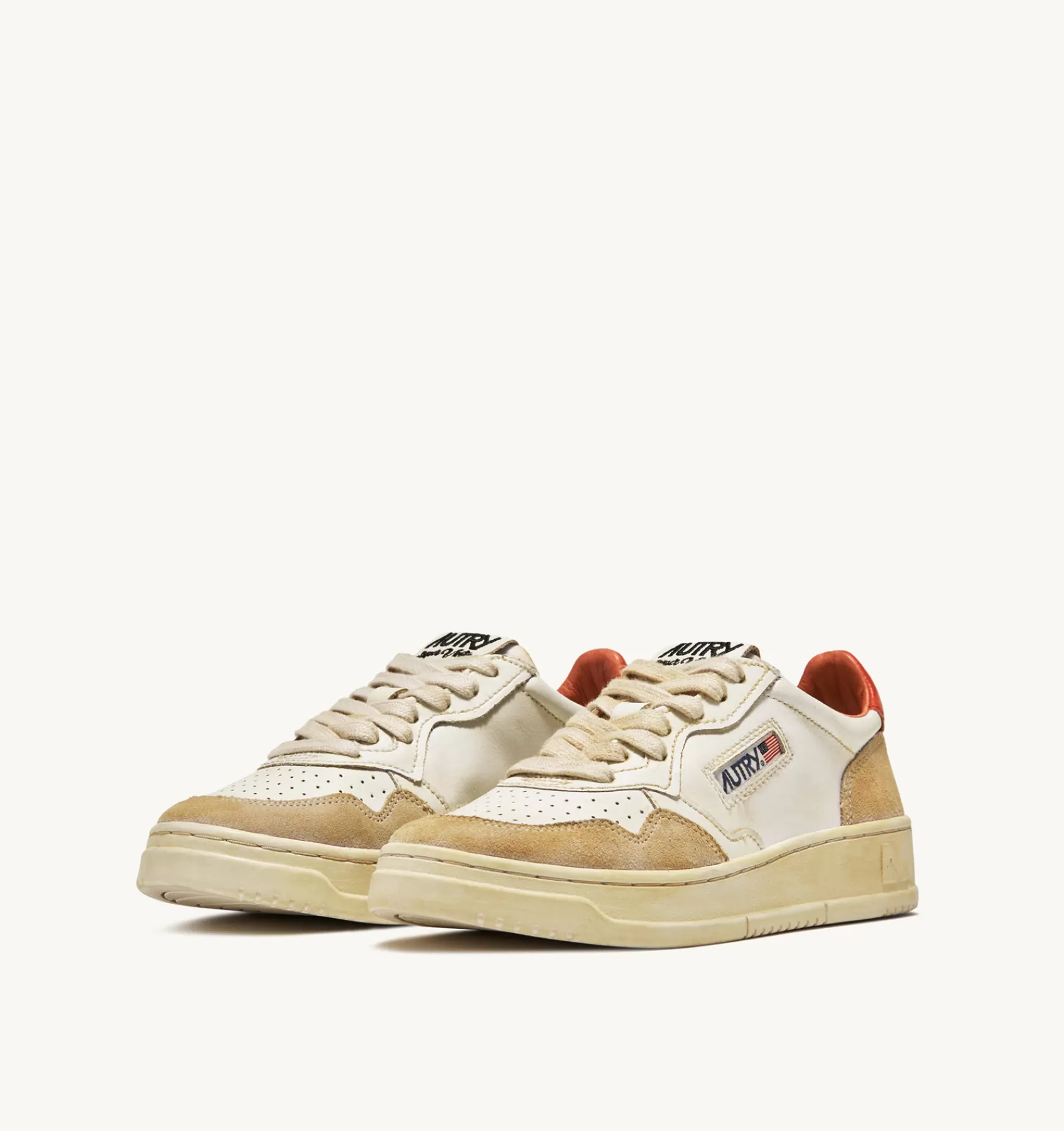 Männer AUTRY Sneakers Medalist Low Super Vintage Aus Leder Yellowing Mit Weiss Und Orange