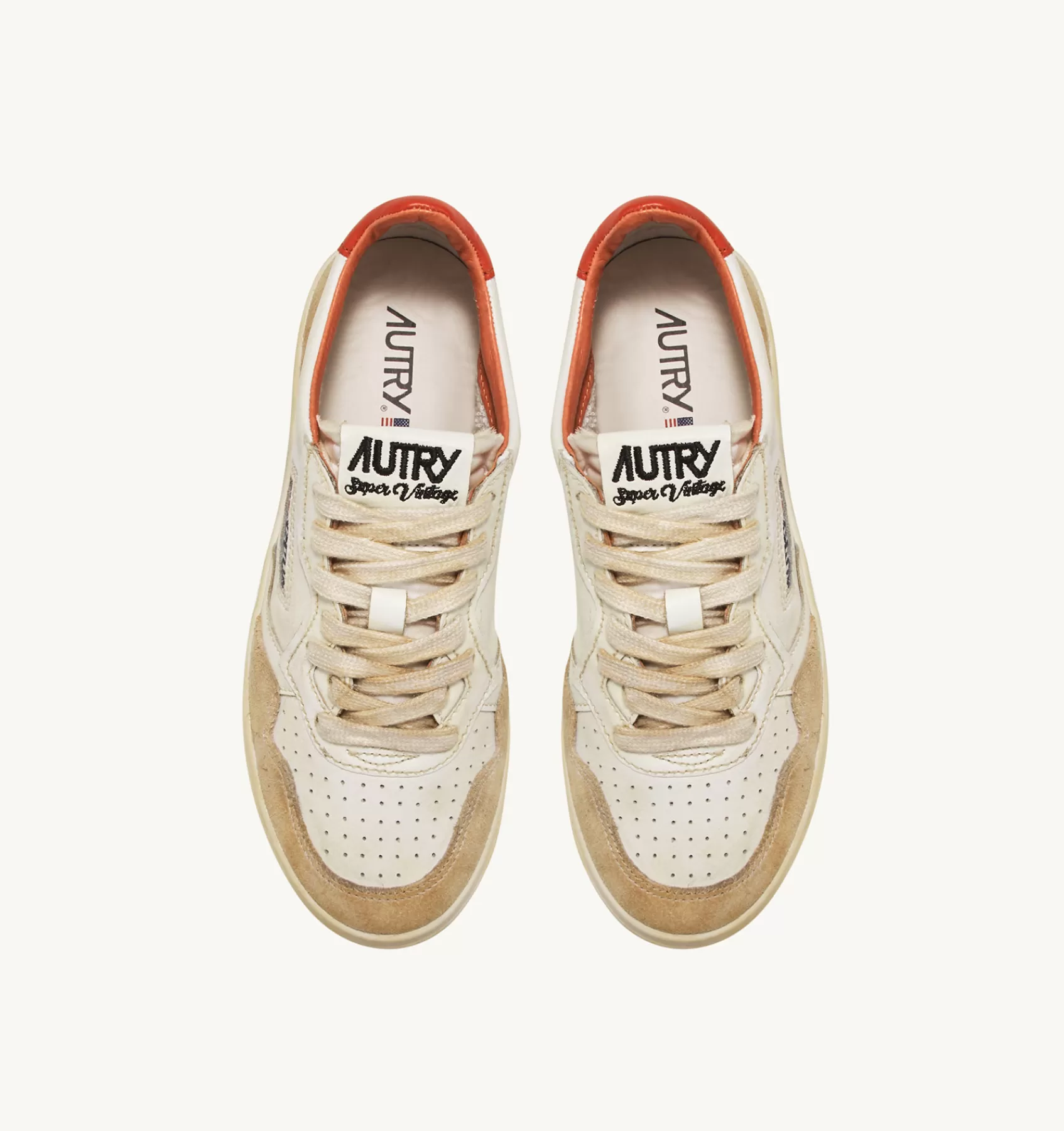 Männer AUTRY Sneakers Medalist Low Super Vintage Aus Leder Yellowing Mit Weiss Und Orange