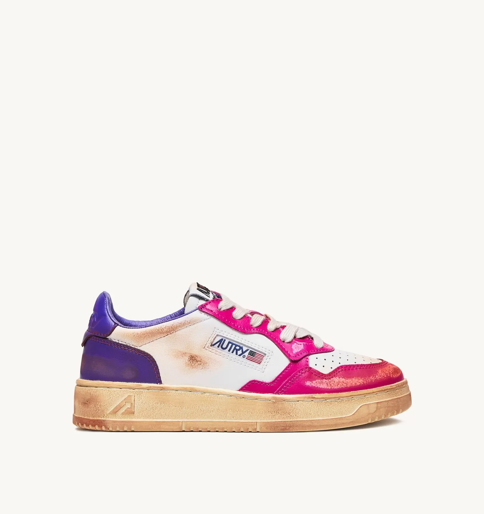 Frauen AUTRY Sneakers Medalist Low Super Vintage Aus Weissem Leder In Lila Und Rosa