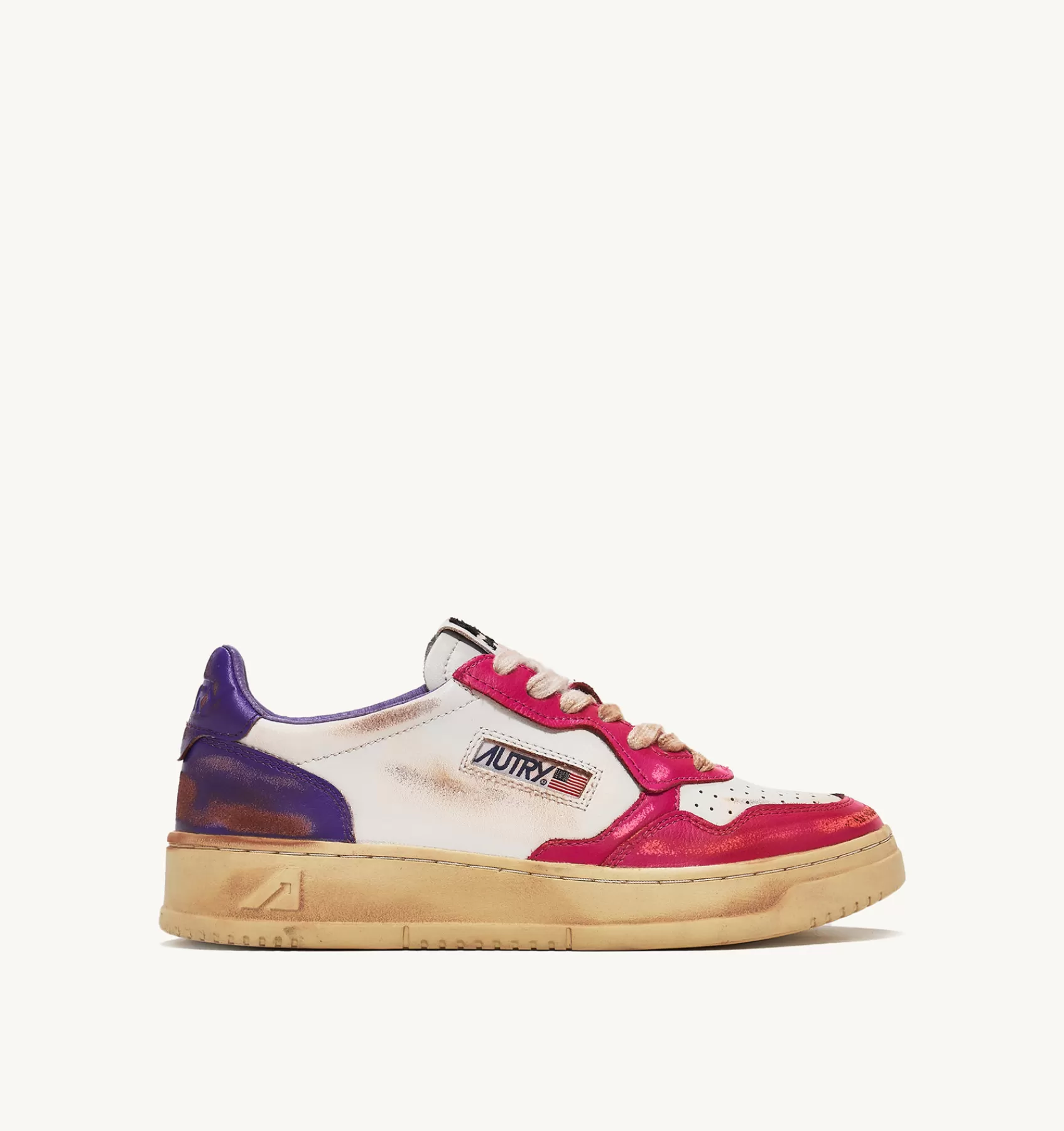 Frauen AUTRY Sneakers Medalist Low Super Vintage Aus Weissem Leder In Lila Und Rosa