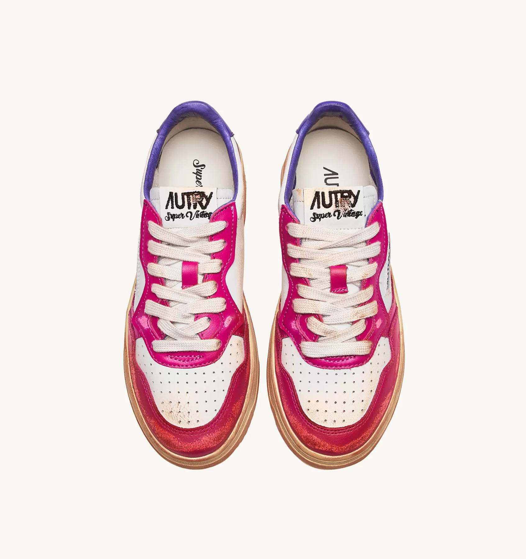 Frauen AUTRY Sneakers Medalist Low Super Vintage Aus Weissem Leder In Lila Und Rosa