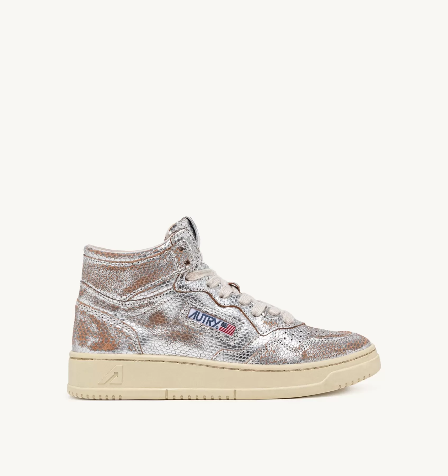 Frauen AUTRY Sneakers Medalist Mid Aus Leder Mit Schlangenoptik In Silber