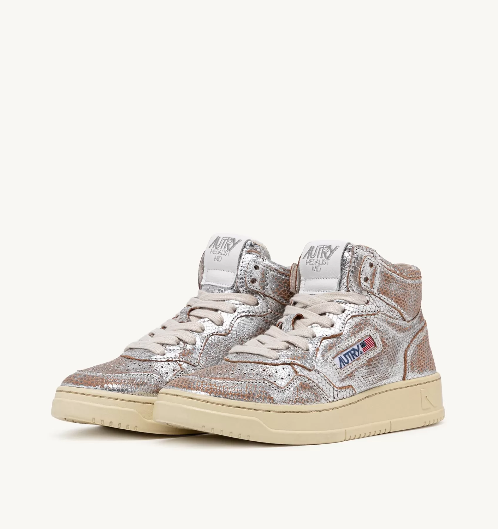 Frauen AUTRY Sneakers Medalist Mid Aus Leder Mit Schlangenoptik In Silber