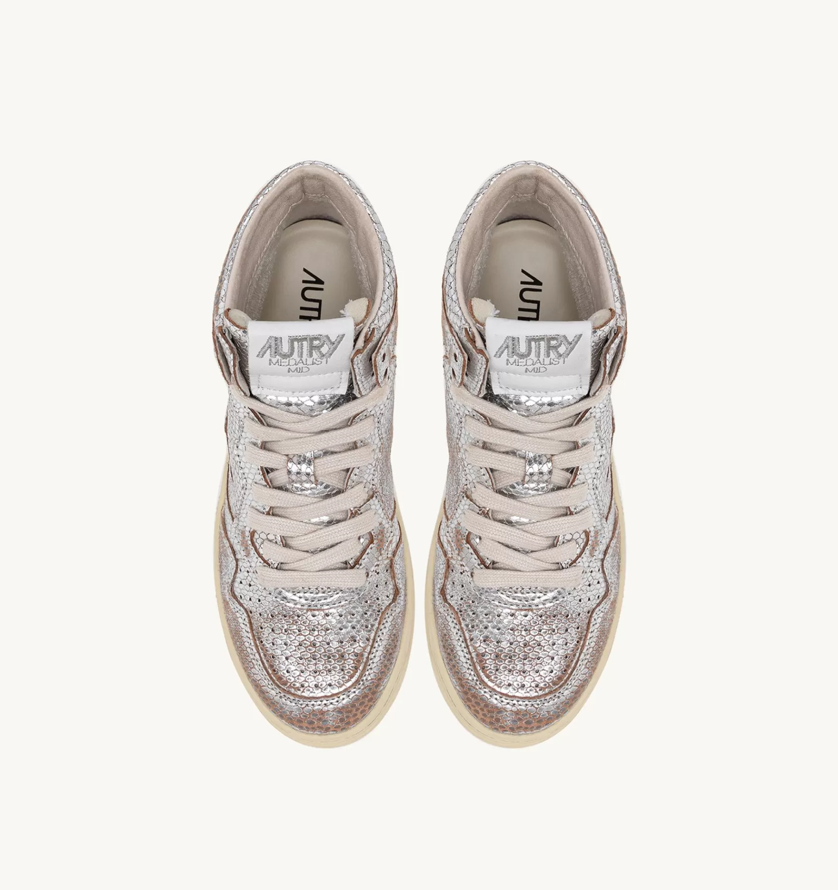 Frauen AUTRY Sneakers Medalist Mid Aus Leder Mit Schlangenoptik In Silber