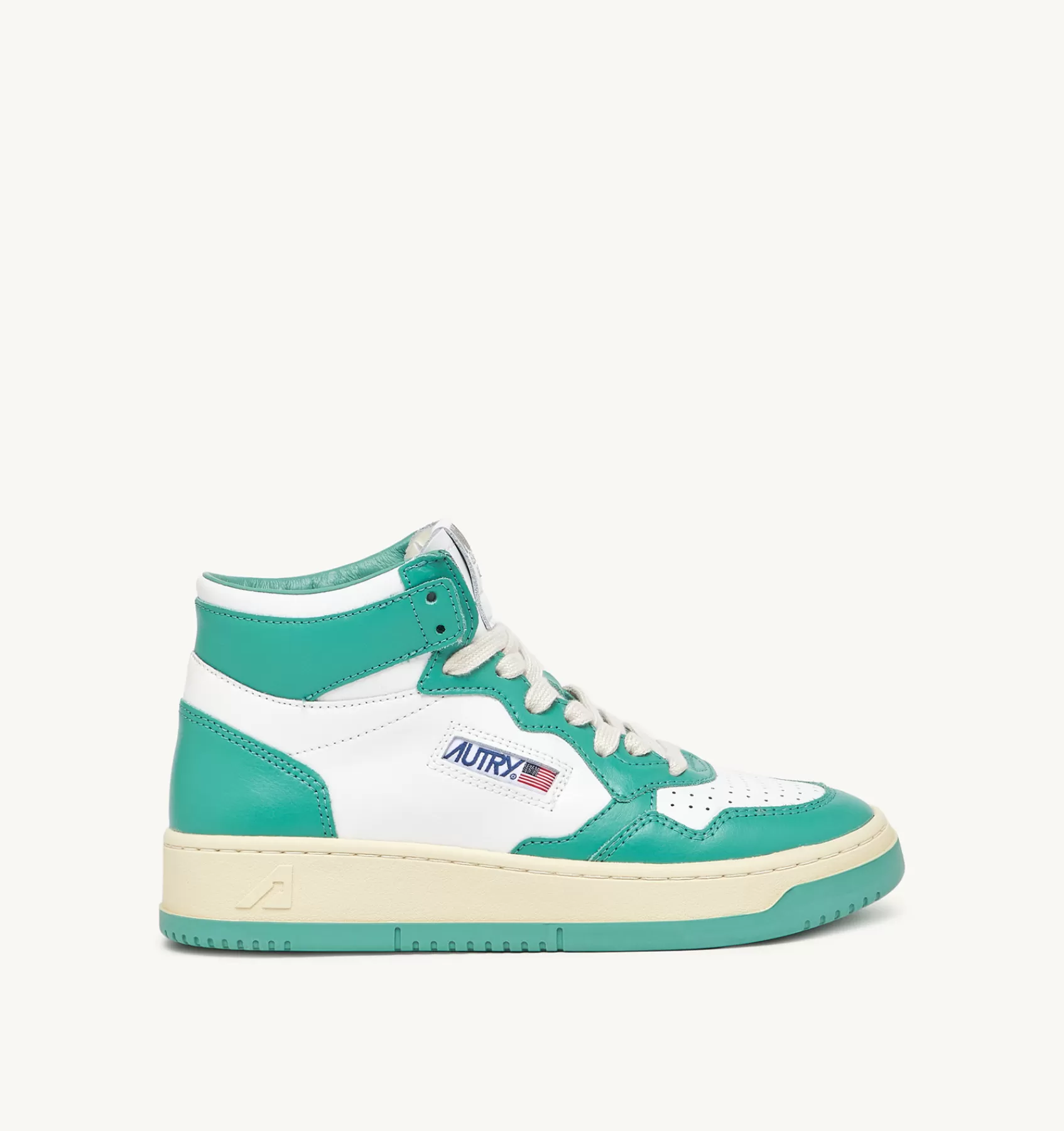 Frauen AUTRY Sneakers Medalist Mid Aus Weissem Leder Mit Grun