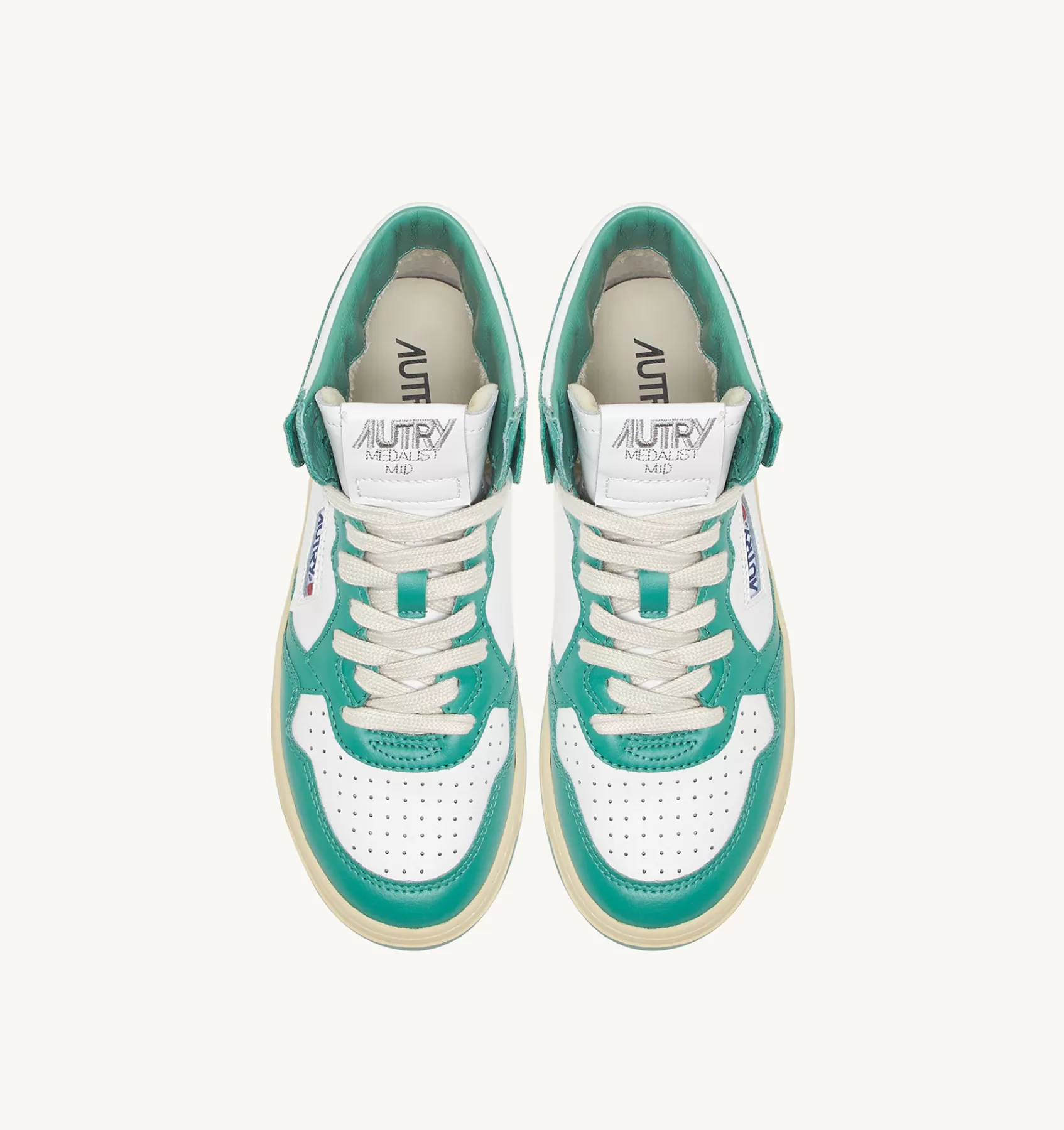 Frauen AUTRY Sneakers Medalist Mid Aus Weissem Leder Mit Grun