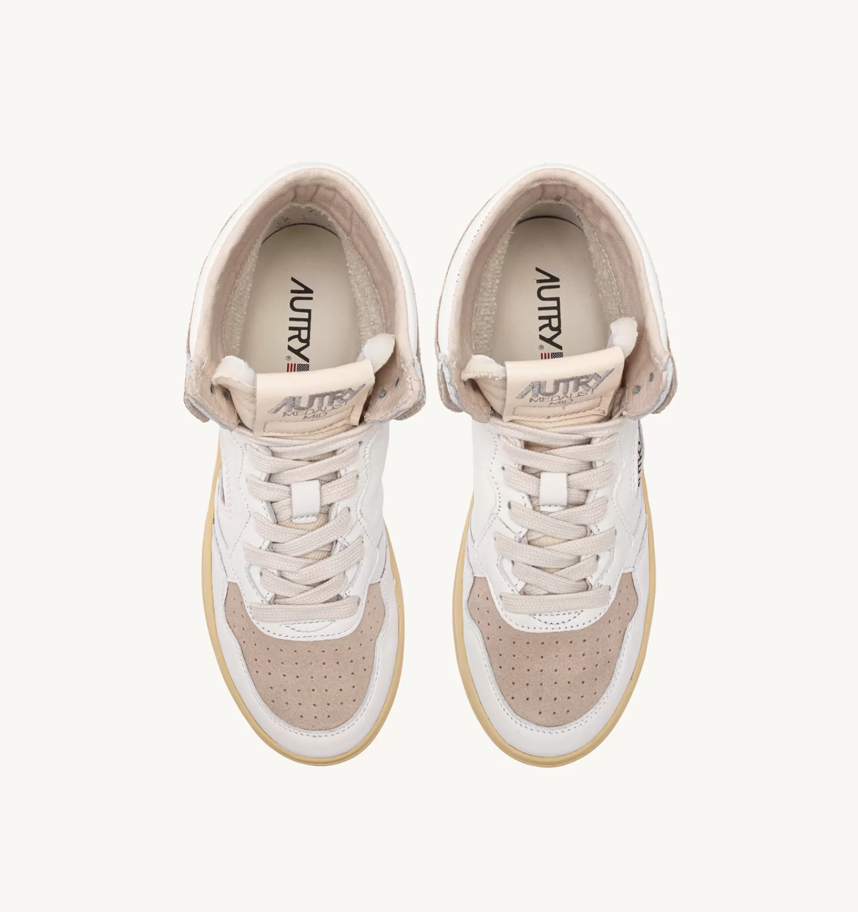 Frauen AUTRY Sneakers Medalist Mid Aus Weissem Leder Und Beigem Wildleder