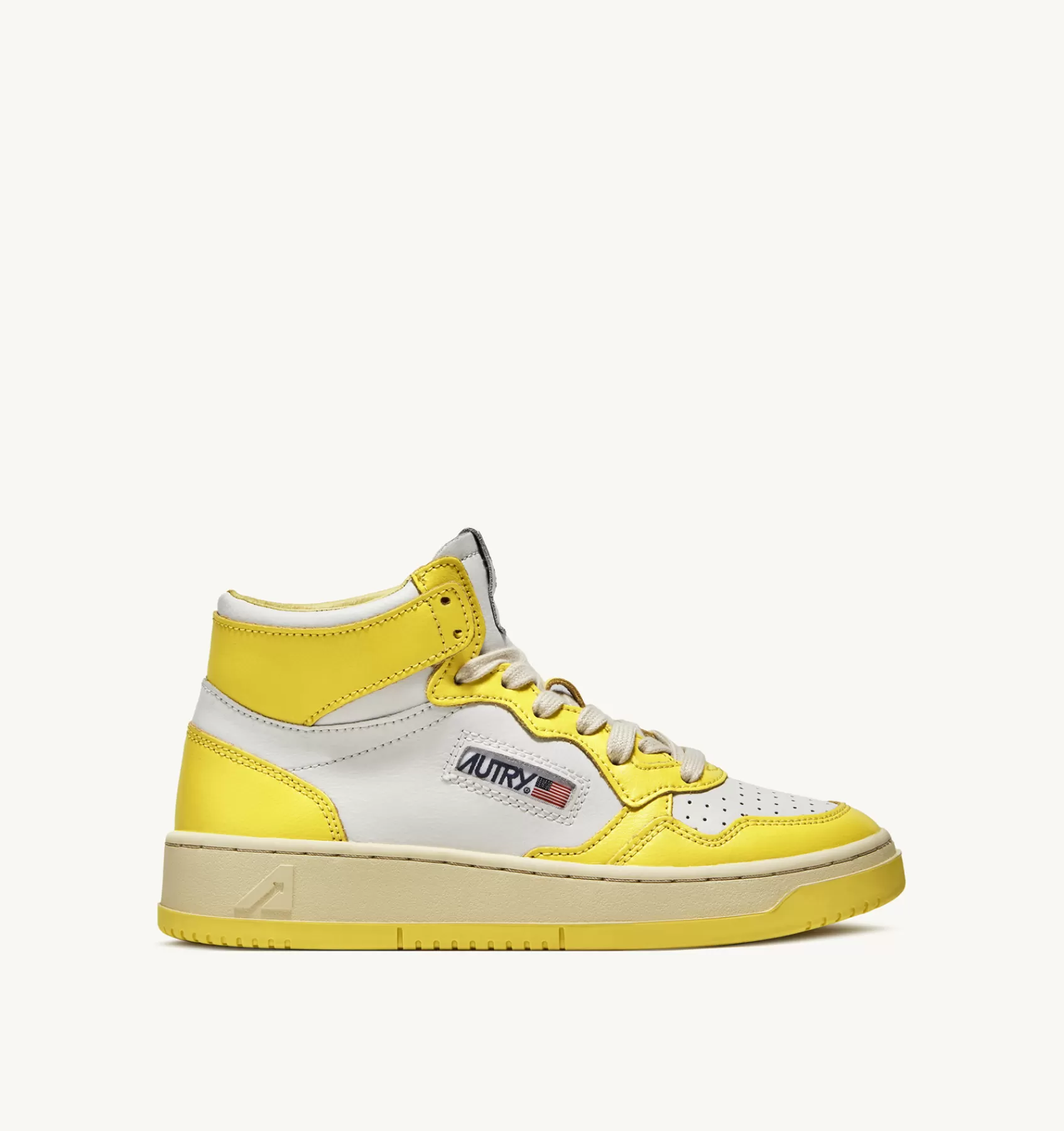 Frauen AUTRY Sneakers Medalist Mid Aus Zweifarbigem Leder Weiss Und Gelb