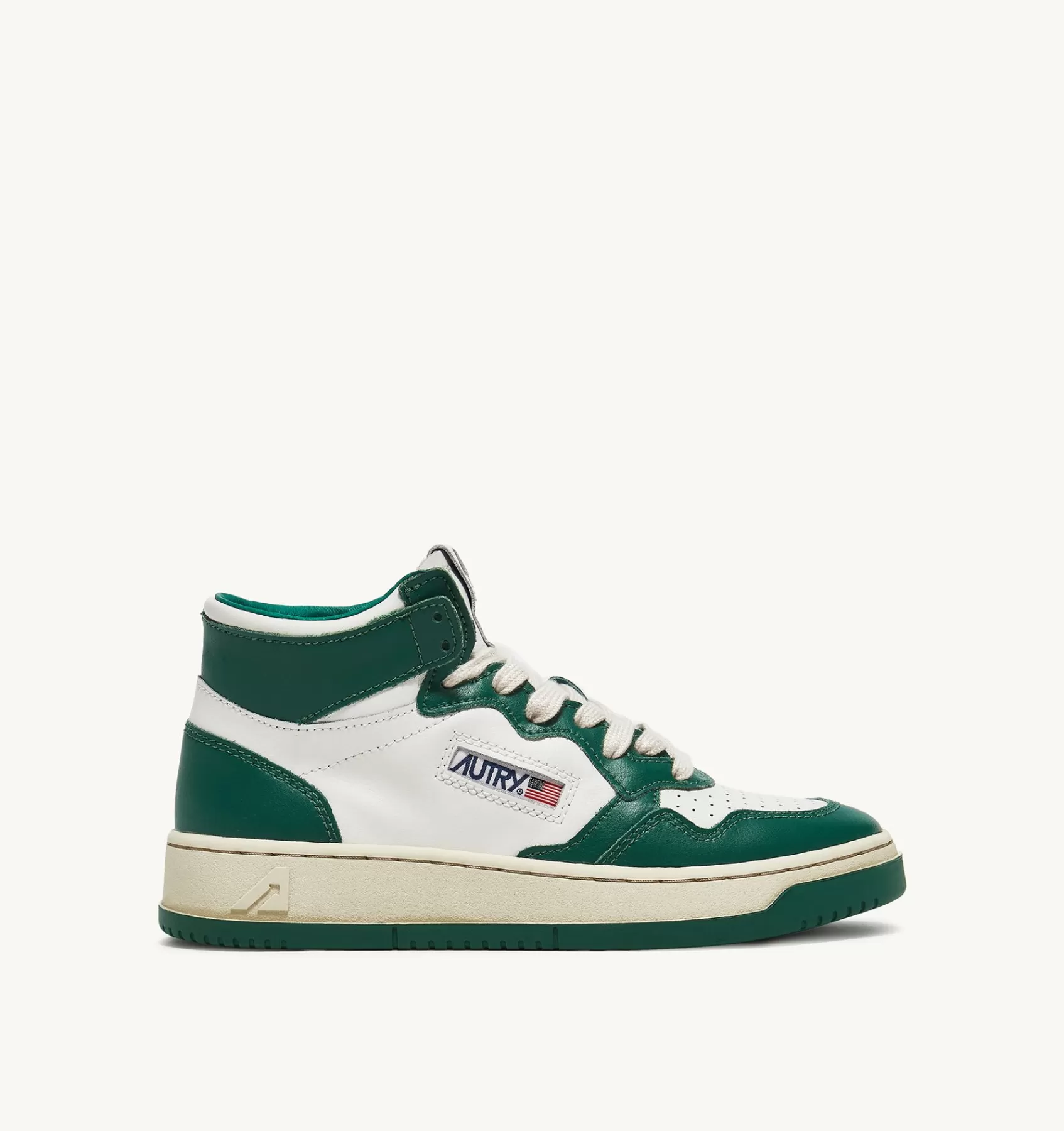 Frauen AUTRY Sneakers Medalist Mid Aus Zweifarbigem Leder Weiss Und Grun