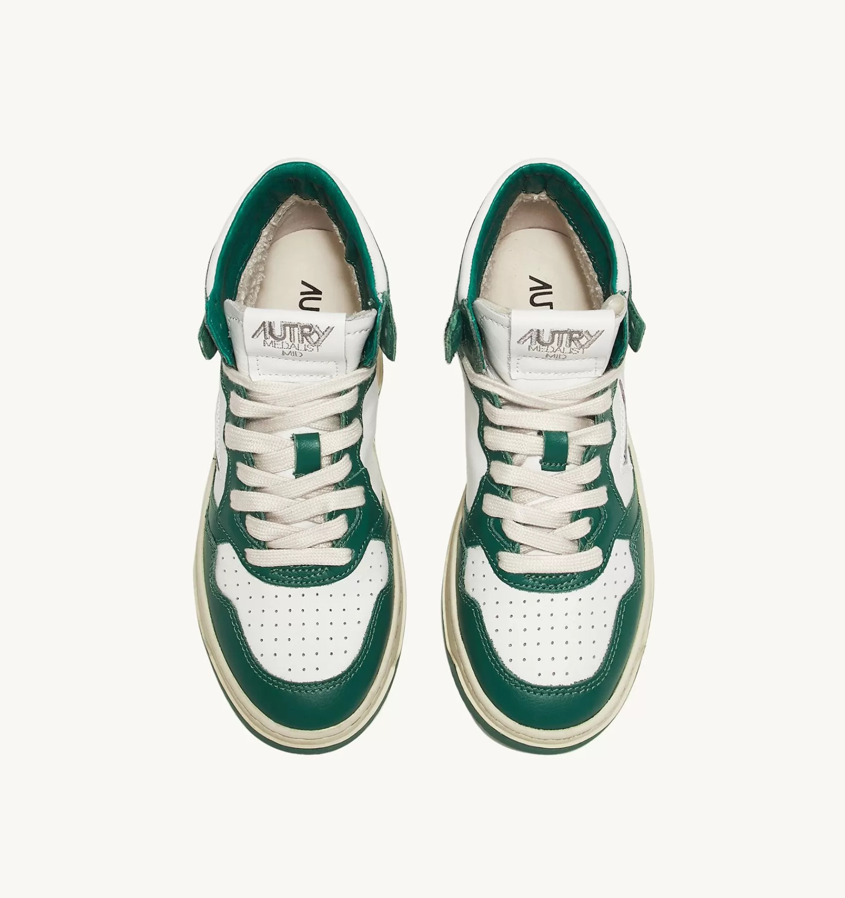 Frauen AUTRY Sneakers Medalist Mid Aus Zweifarbigem Leder Weiss Und Grun