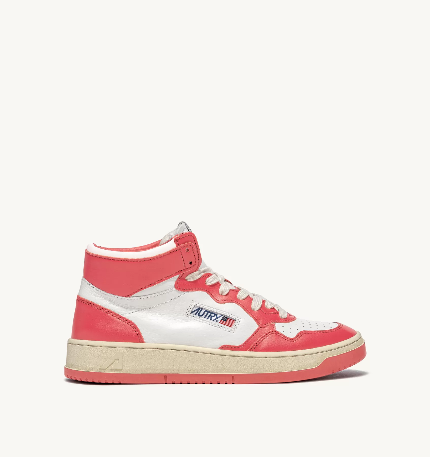 Frauen AUTRY Sneakers Medalist Mid Aus Zweifarbigem Leder Weiss Und Lobster