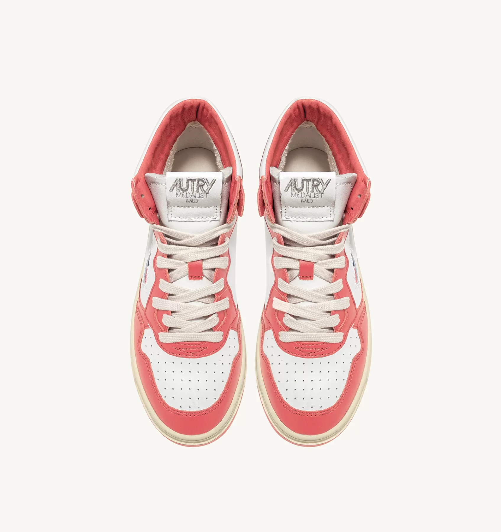 Frauen AUTRY Sneakers Medalist Mid Aus Zweifarbigem Leder Weiss Und Lobster