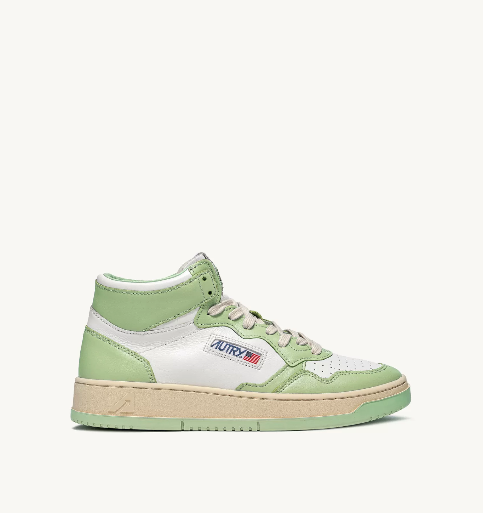 Frauen AUTRY Sneakers Medalist Mid Aus Zweifarbigem Leder Weiss Und Nile Green
