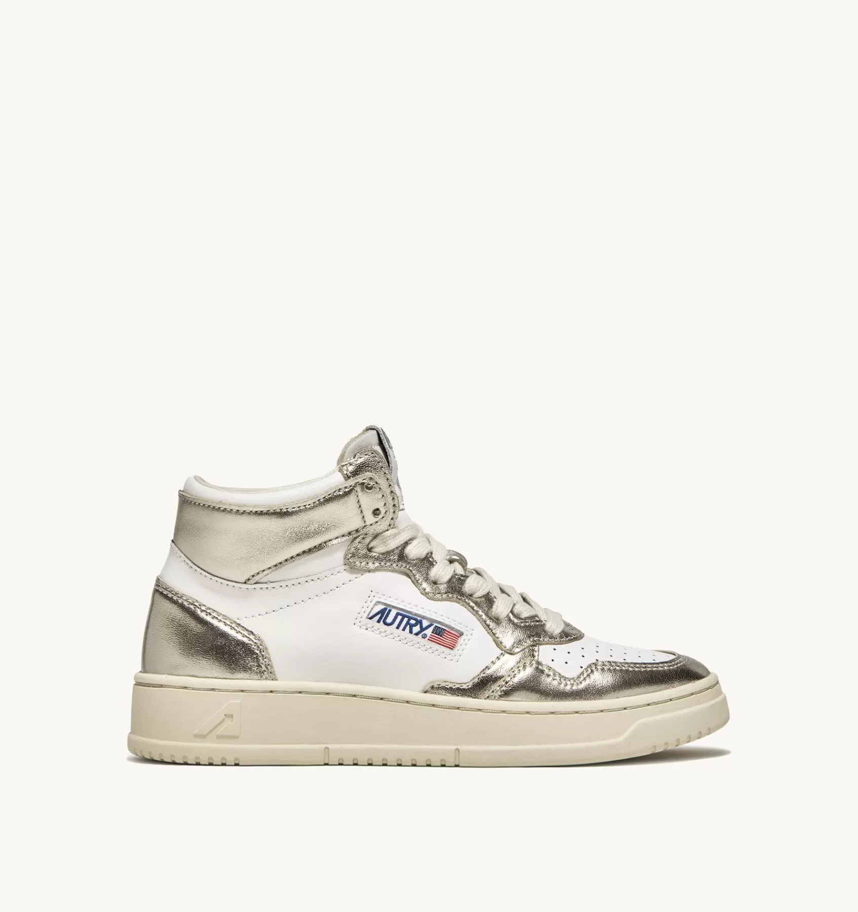 Frauen AUTRY Sneakers Medalist Mid Aus Zweifarbigem Leder Weiss Und Platin