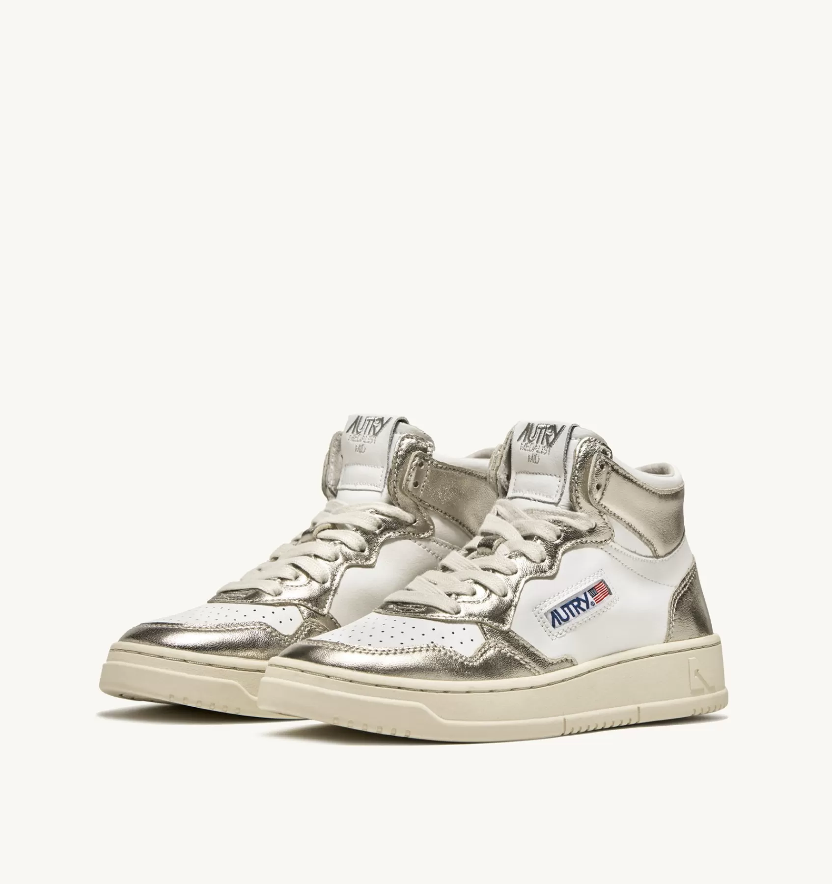 Frauen AUTRY Sneakers Medalist Mid Aus Zweifarbigem Leder Weiss Und Platin