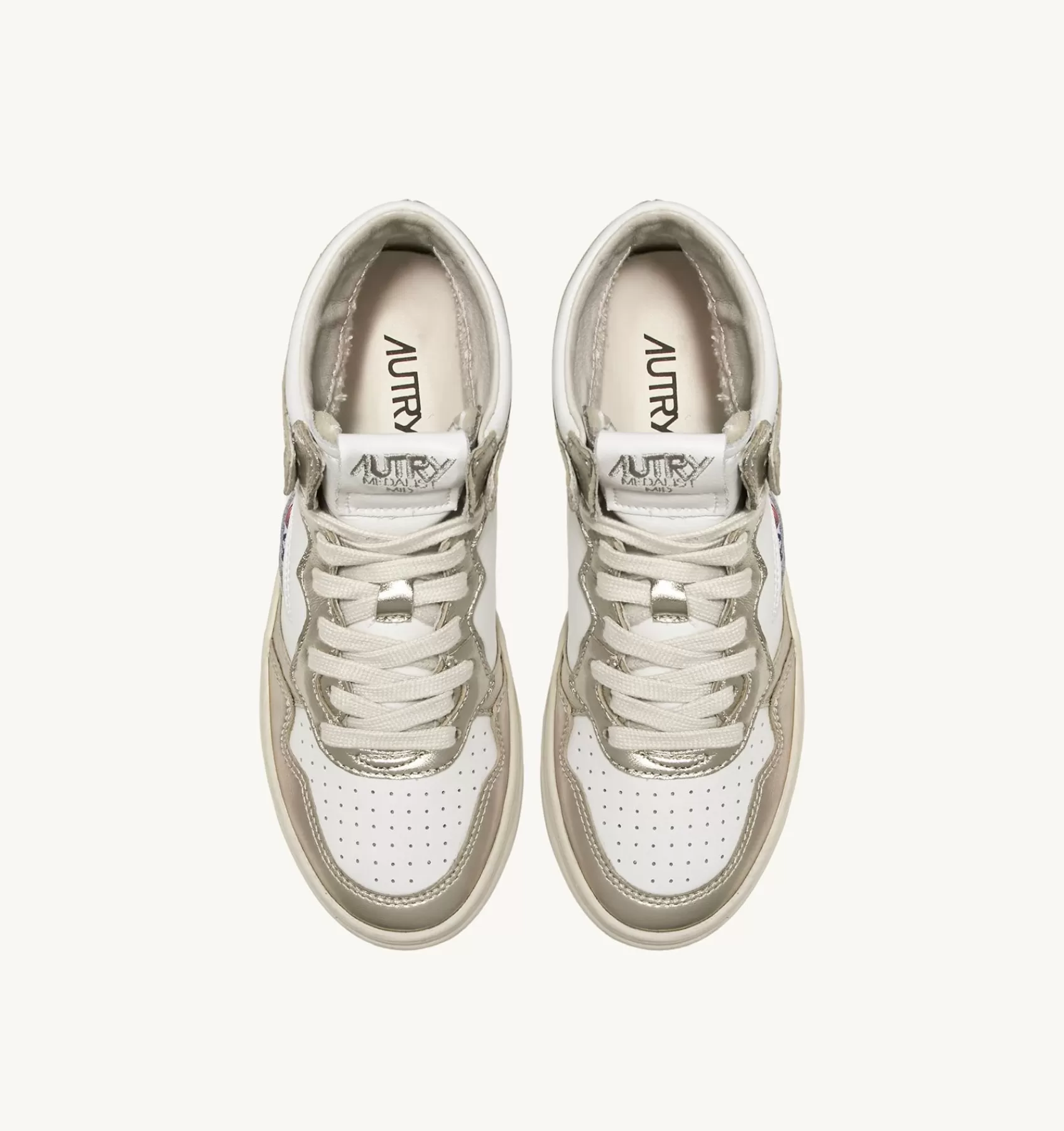 Frauen AUTRY Sneakers Medalist Mid Aus Zweifarbigem Leder Weiss Und Platin